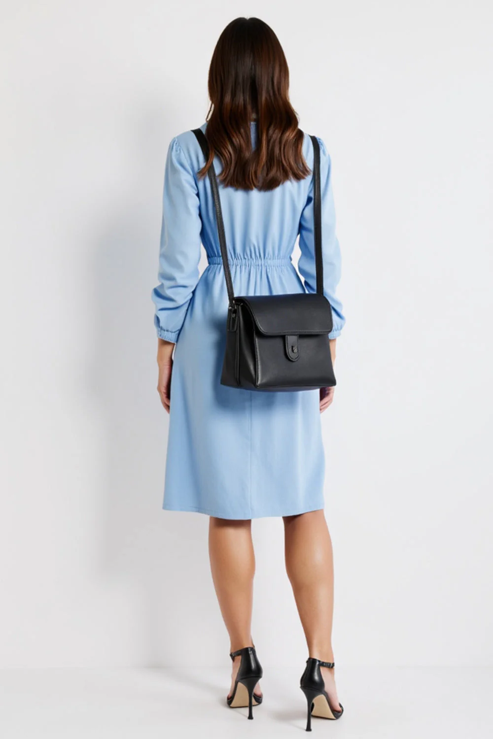 Polo Collar Niebieska sukienka robocza midi z długimi rękawami - Image 2