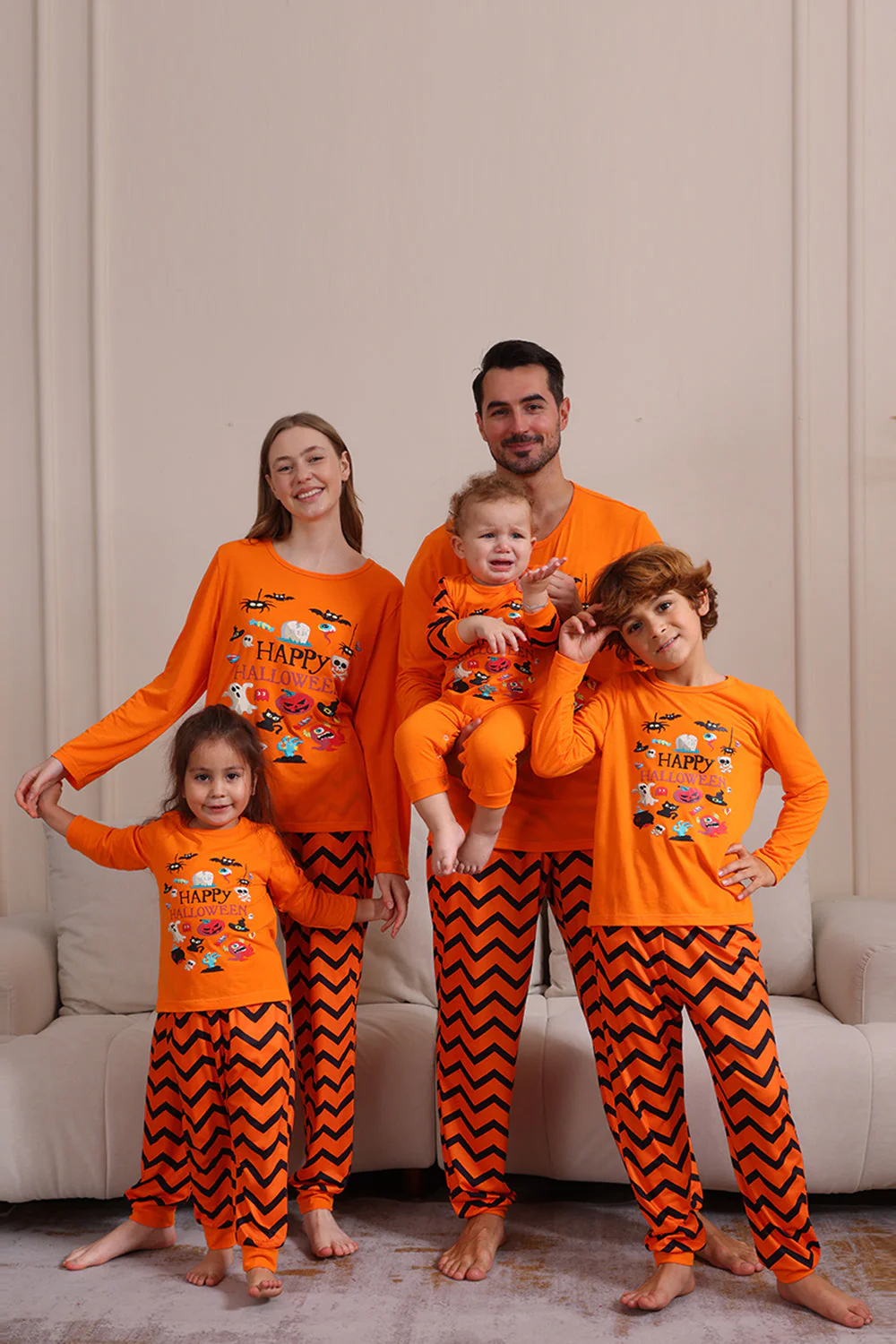 Pomarańczowa Rodzinna Piżama Halloween W Paski - Image 11