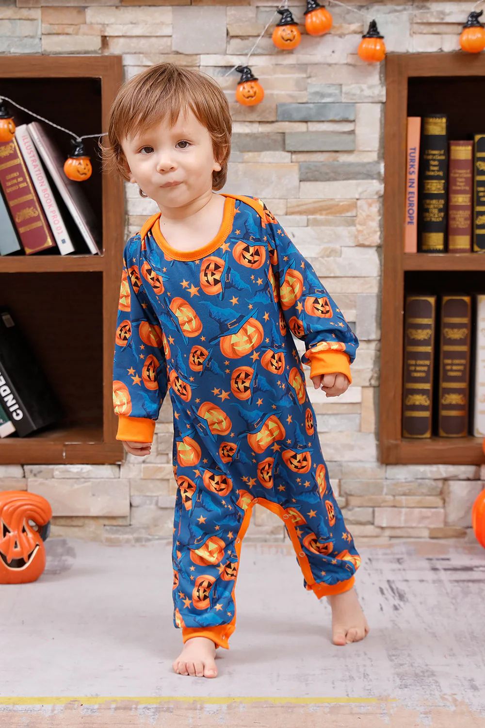 Pomarańczowa Rodzinna Piżama Halloween Z Nadrukiem Dyni (Długie Rękawy) - Image 10