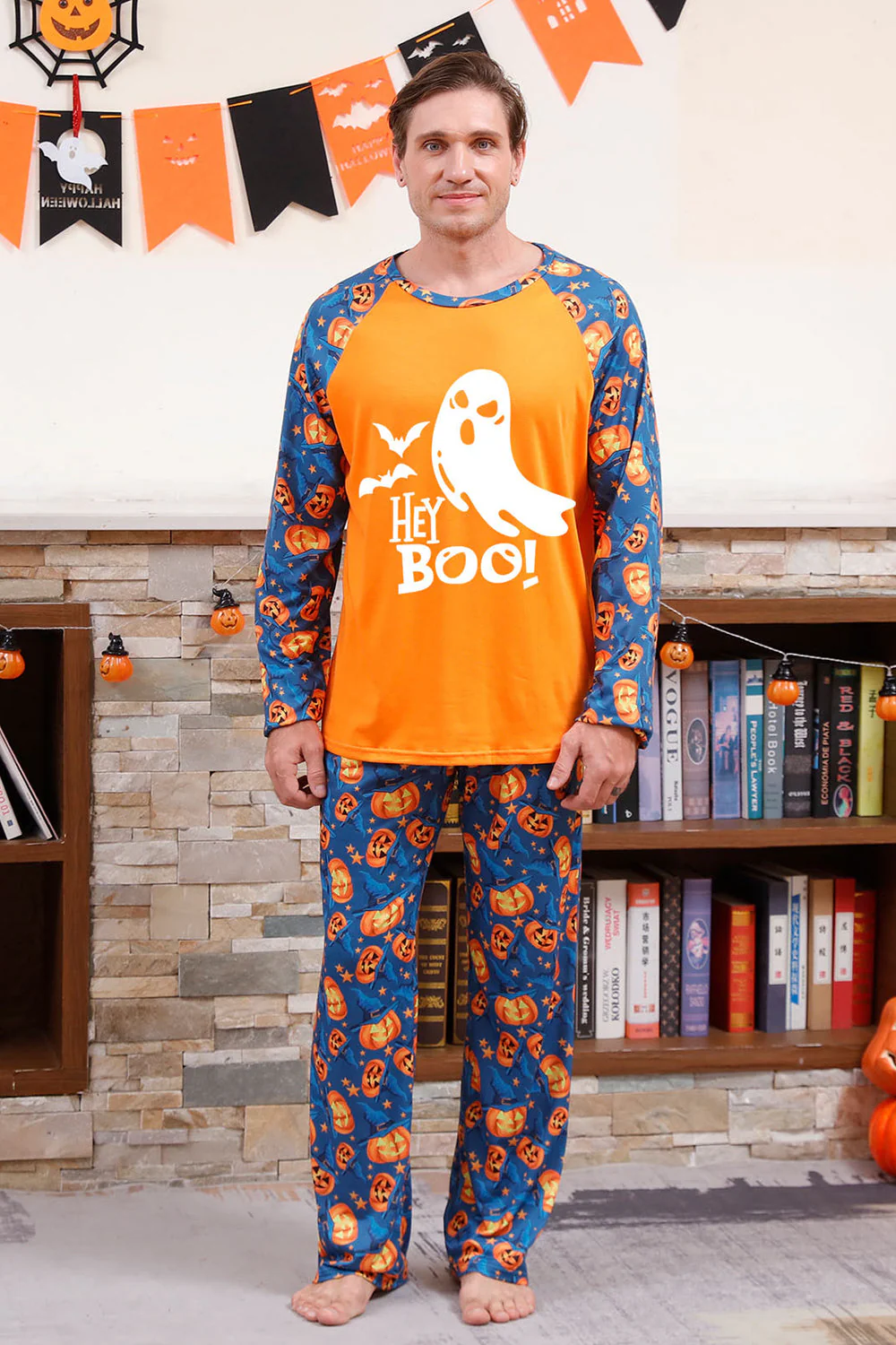 Pomarańczowa Rodzinna Piżama Halloween Z Nadrukiem Dyni (Długie Rękawy) - Image 4