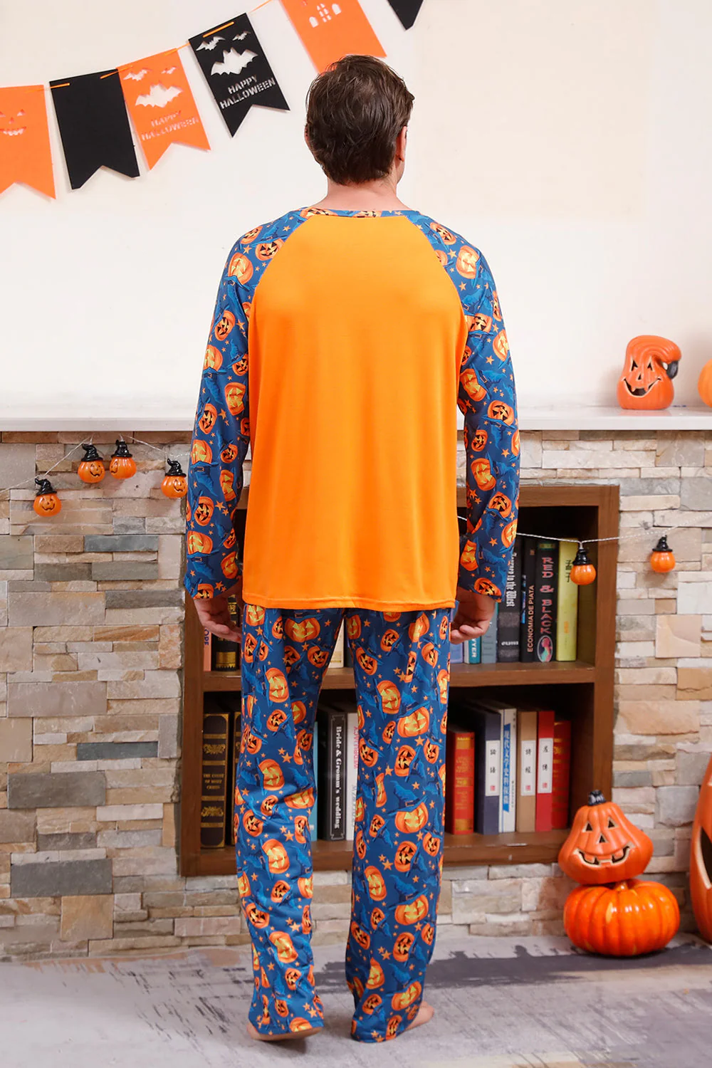 Pomarańczowa Rodzinna Piżama Halloween Z Nadrukiem Dyni (Długie Rękawy) - Image 5