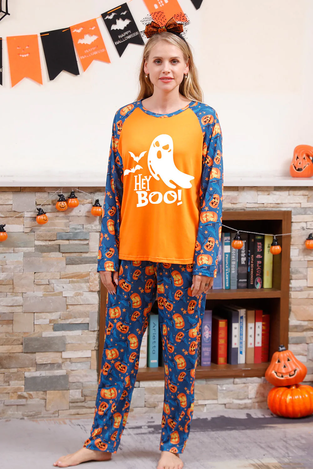 Pomarańczowa Rodzinna Piżama Halloween Z Nadrukiem Dyni (Długie Rękawy) - Image 6