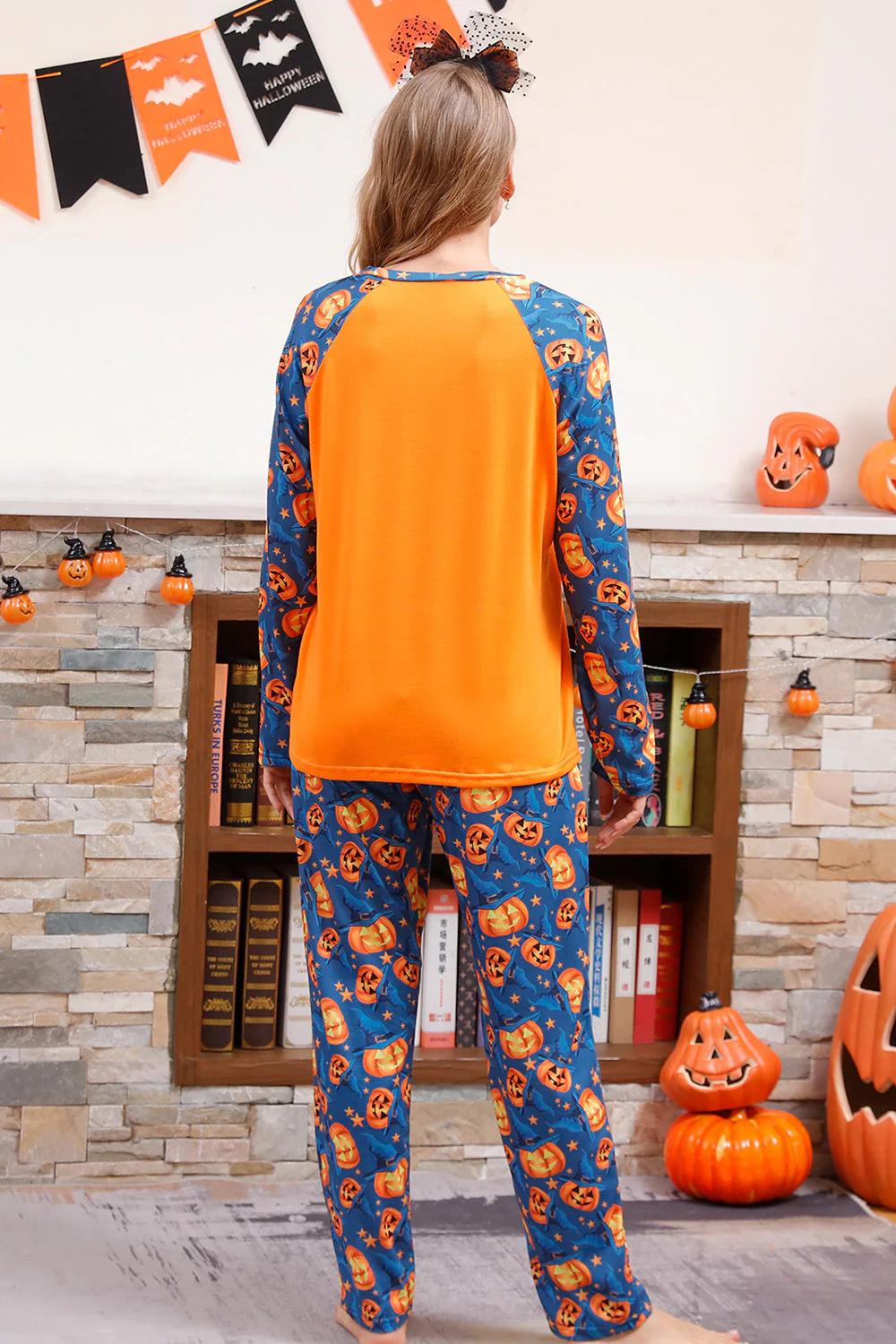 Pomarańczowa Rodzinna Piżama Halloween Z Nadrukiem Dyni (Długie Rękawy) - Image 7