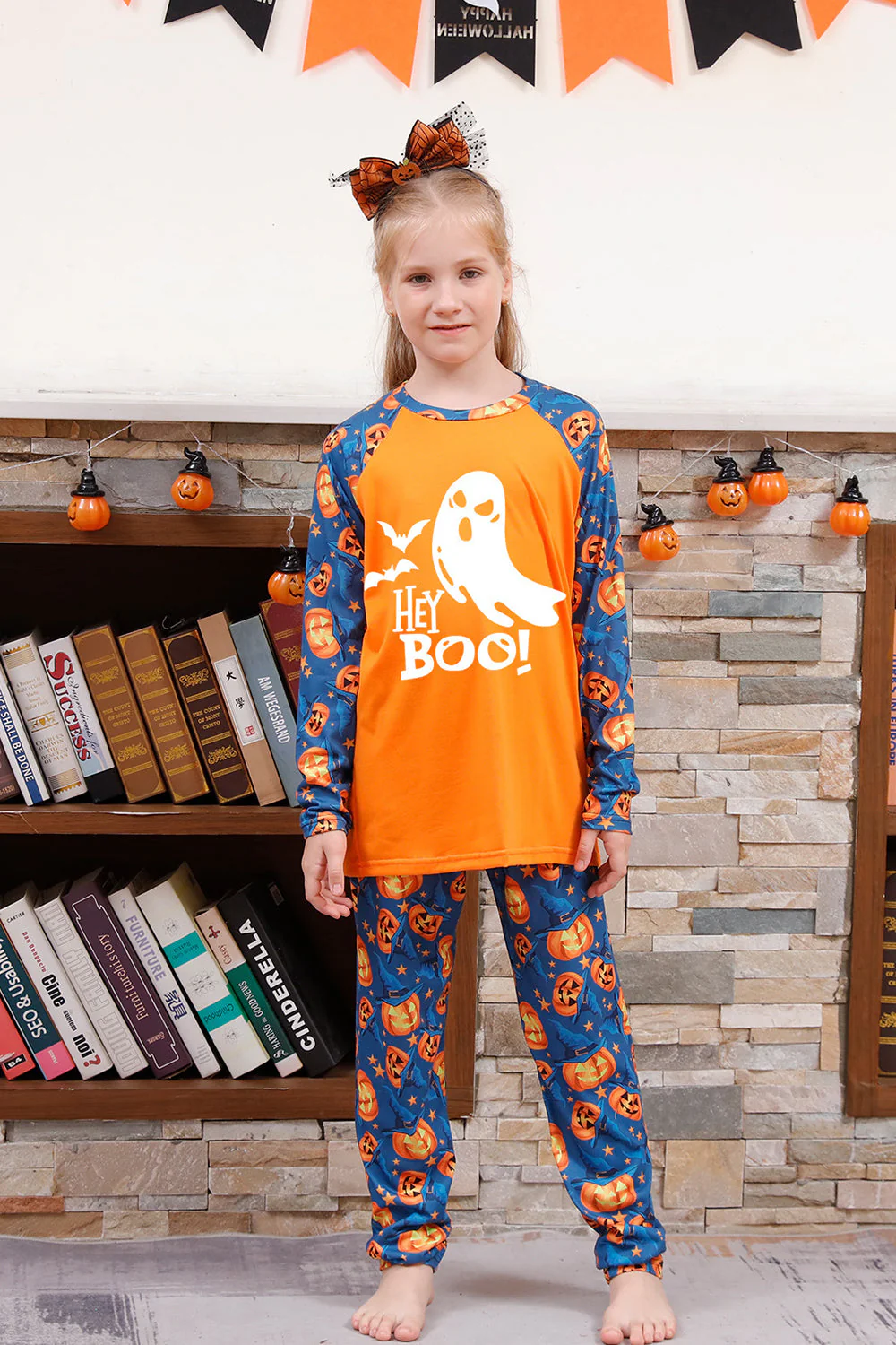 Pomarańczowa Rodzinna Piżama Halloween Z Nadrukiem Dyni (Długie Rękawy) - Image 8