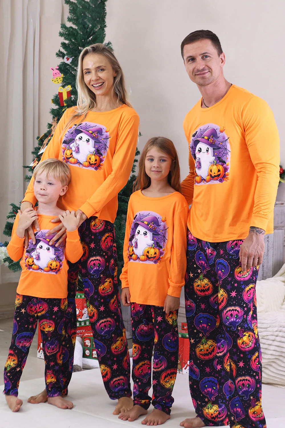 Pomarańczowa Halloween Długim Rękawem Rodzinna Świąteczna Piżama - Image 7