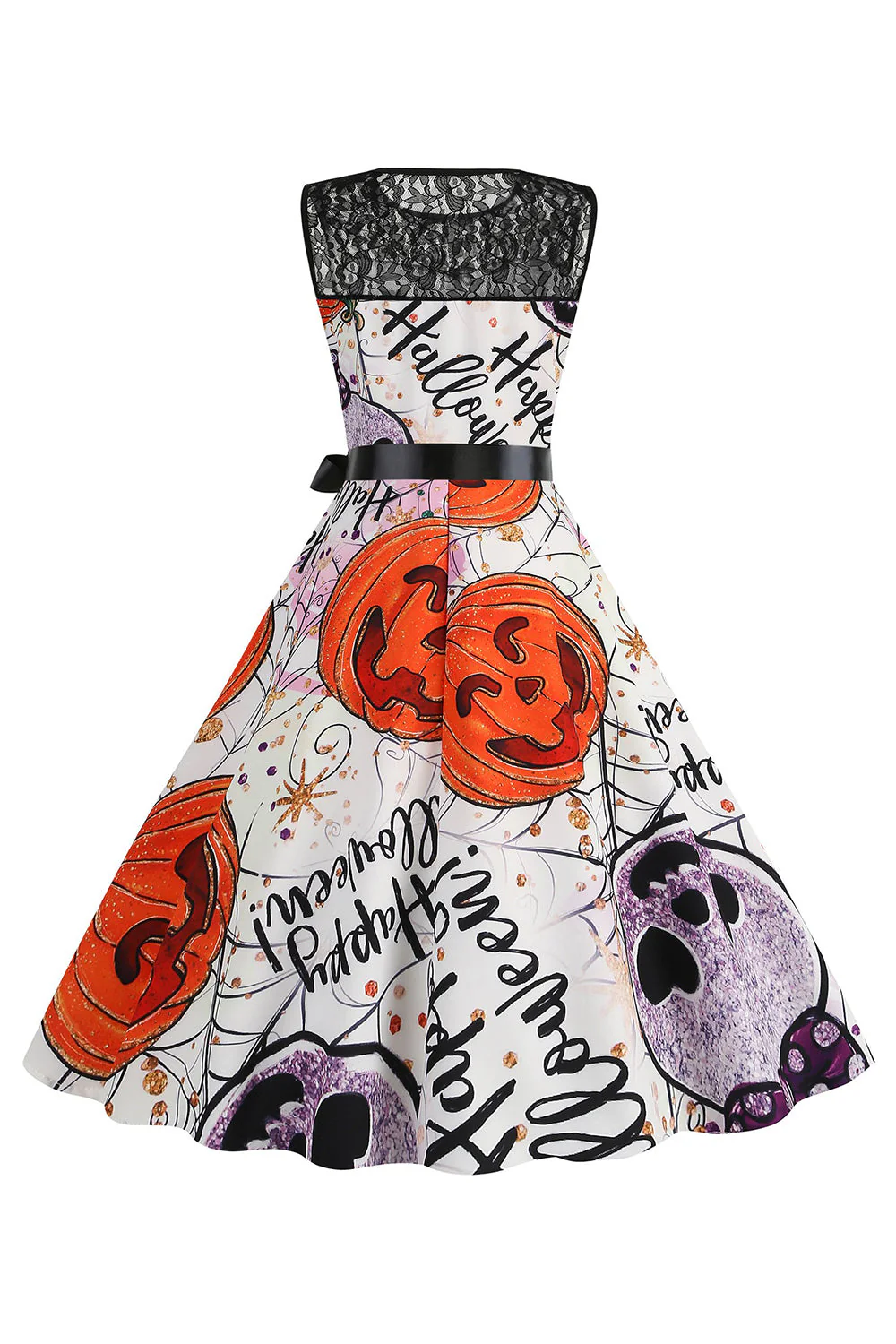 Pomarańczowa Sukienka Vintage Z Nadrukiem Dyni Na Halloween - Image 12