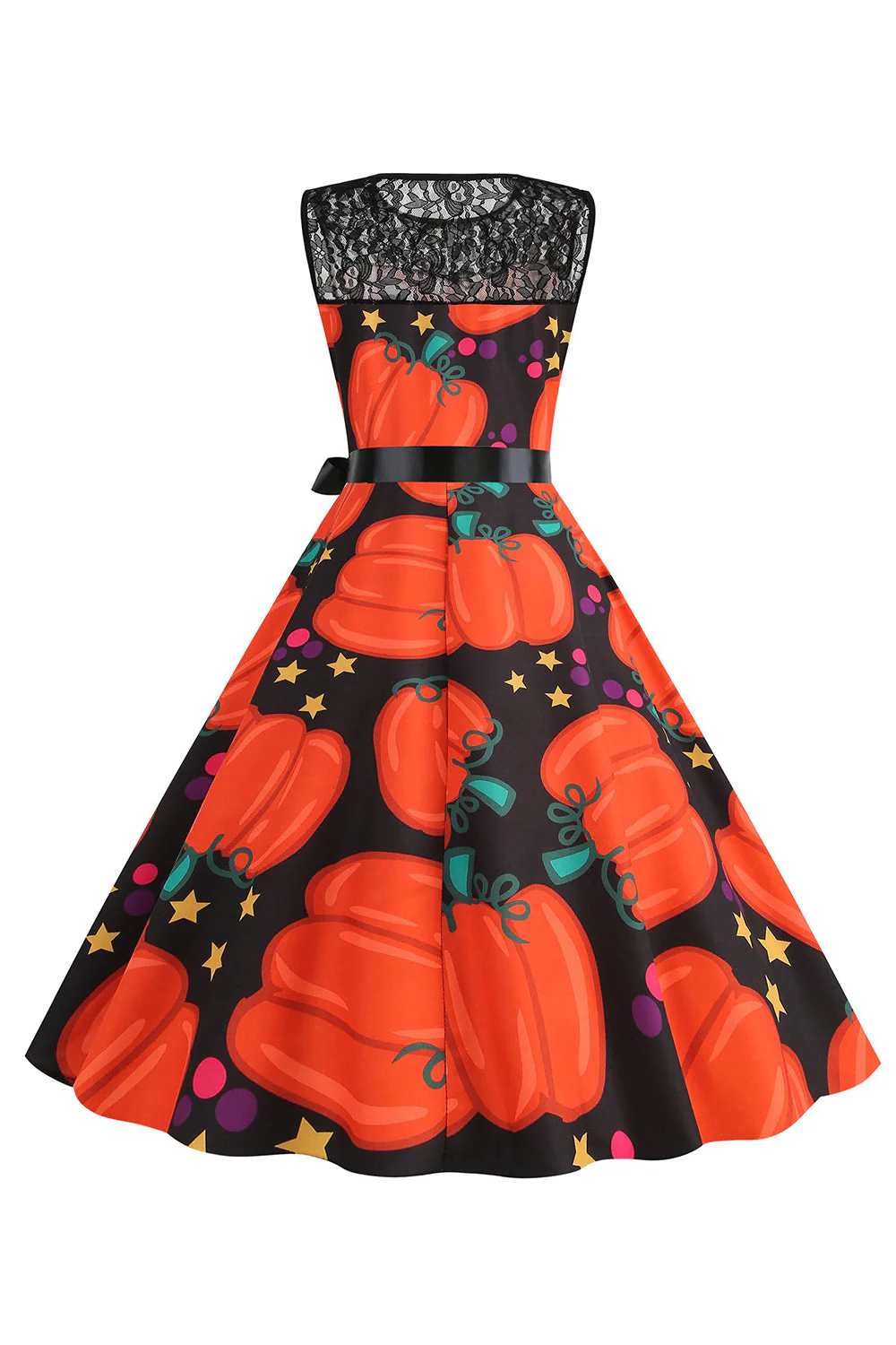 Pomarańczowa Sukienka Vintage Z Nadrukiem Dyni Na Halloween - Image 2