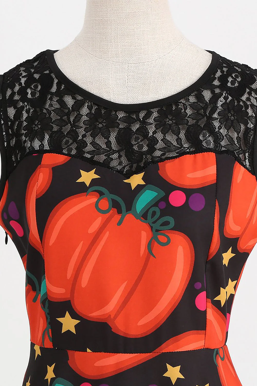 Pomarańczowa Sukienka Vintage Z Nadrukiem Dyni Na Halloween - Image 4