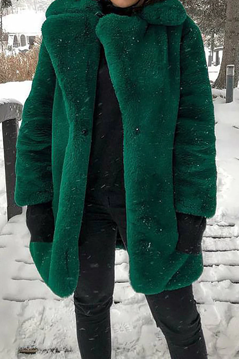 Pomarańczowy dekolt z klapami Otwarty przód Faux Fur Midi Płaszcz damski - Image 3