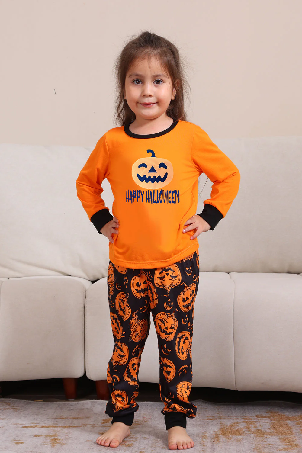 Pomarańczowy Halloween Długi Rękaw Rodzinny Dopasowany Zestaw Piżam - Image 7