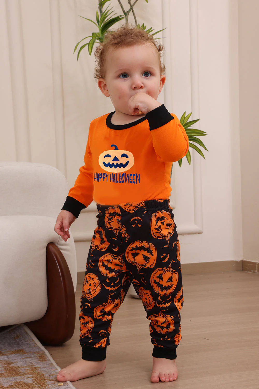 Pomarańczowy Halloween Długi Rękaw Rodzinny Dopasowany Zestaw Piżam - Image 9