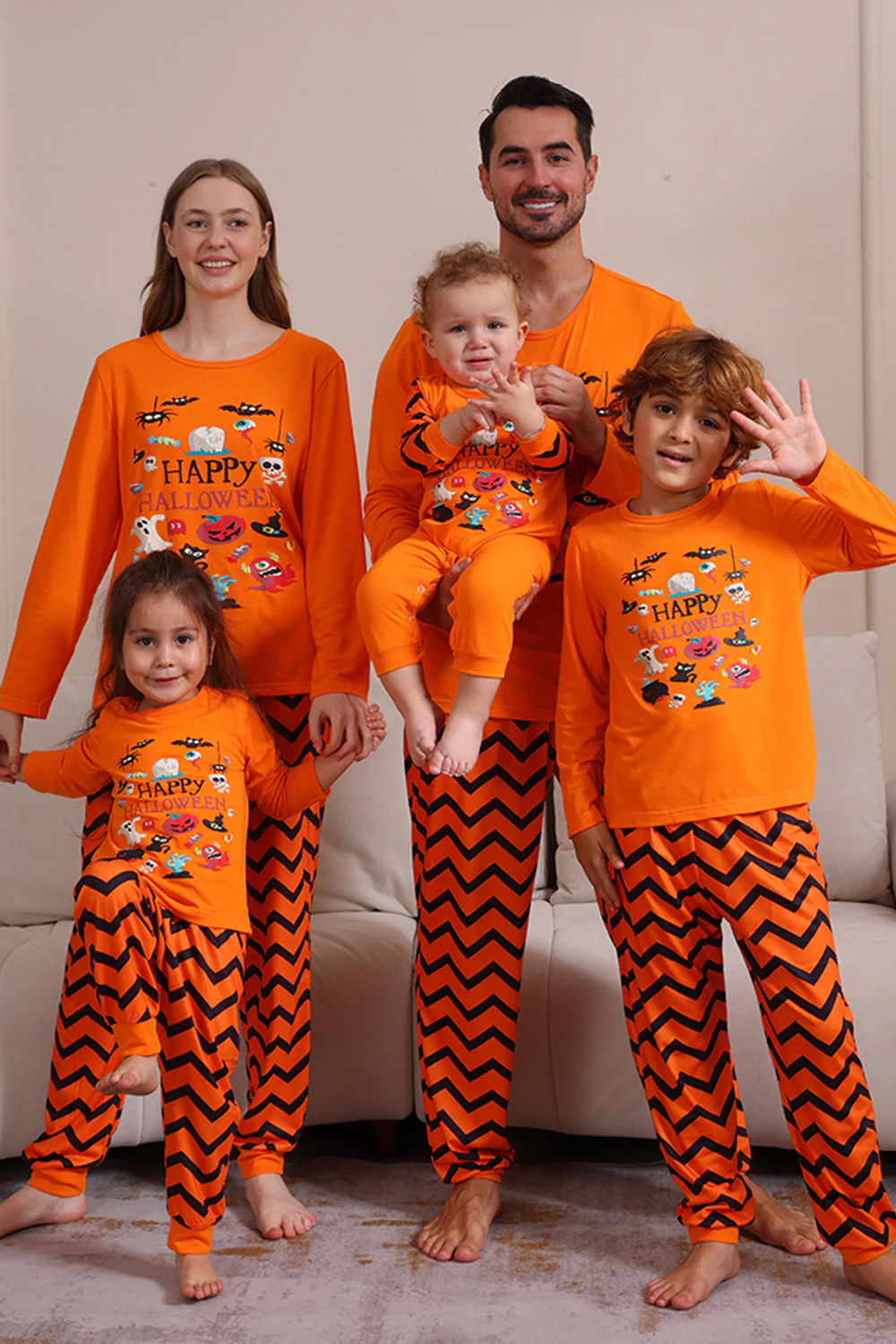 Pomarańczowy Rodzinny Zestaw Piżamowy Na Halloween - Image 2