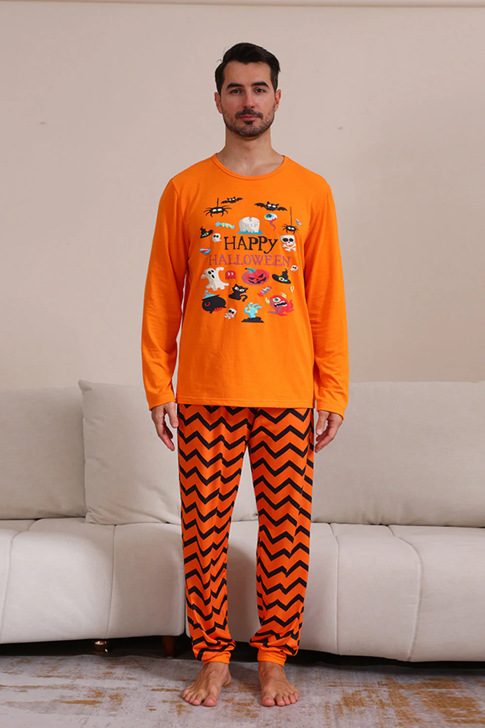 Pomarańczowy Rodzinny Zestaw Piżamowy Na Halloween - Image 3