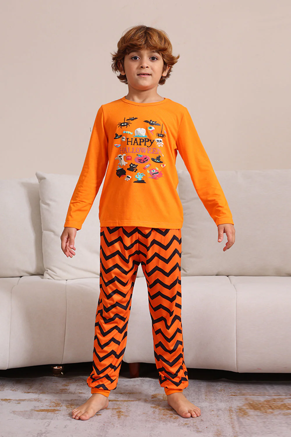 Pomarańczowy Rodzinny Zestaw Piżamowy Na Halloween - Image 7