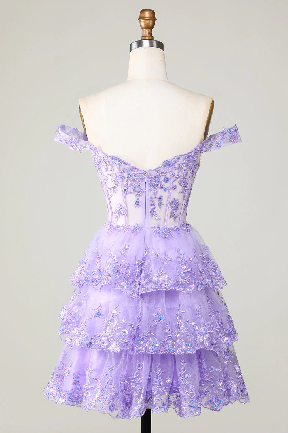 Princess A Line Purple Gorset Tiered Short Homecoming Dress z koronką - Image 2