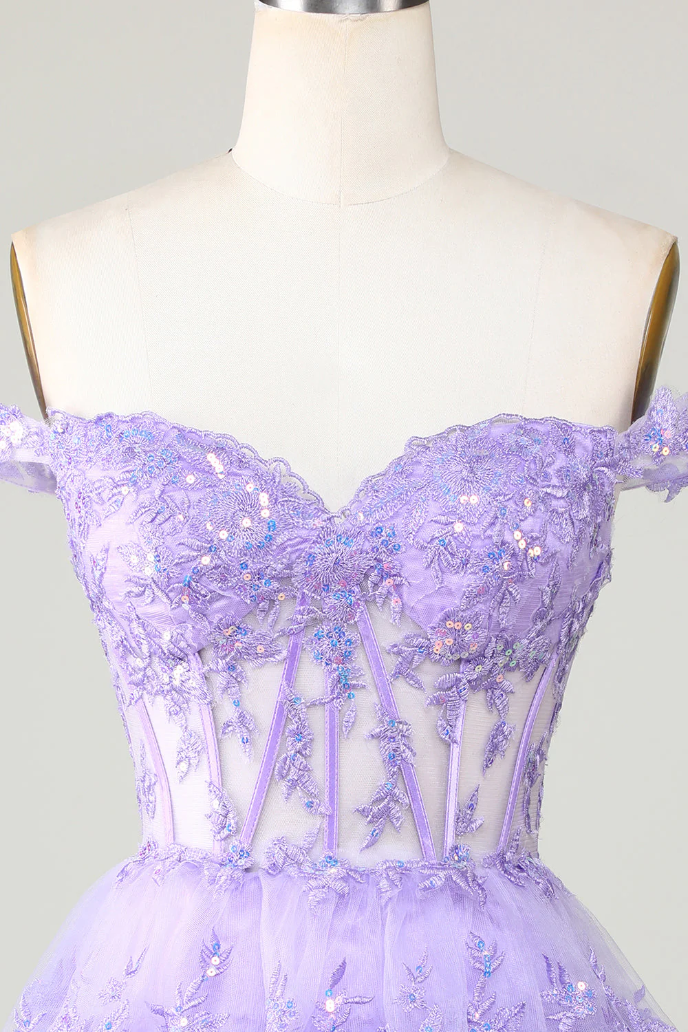 Princess A Line Purple Gorset Tiered Short Homecoming Dress z koronką - Image 4