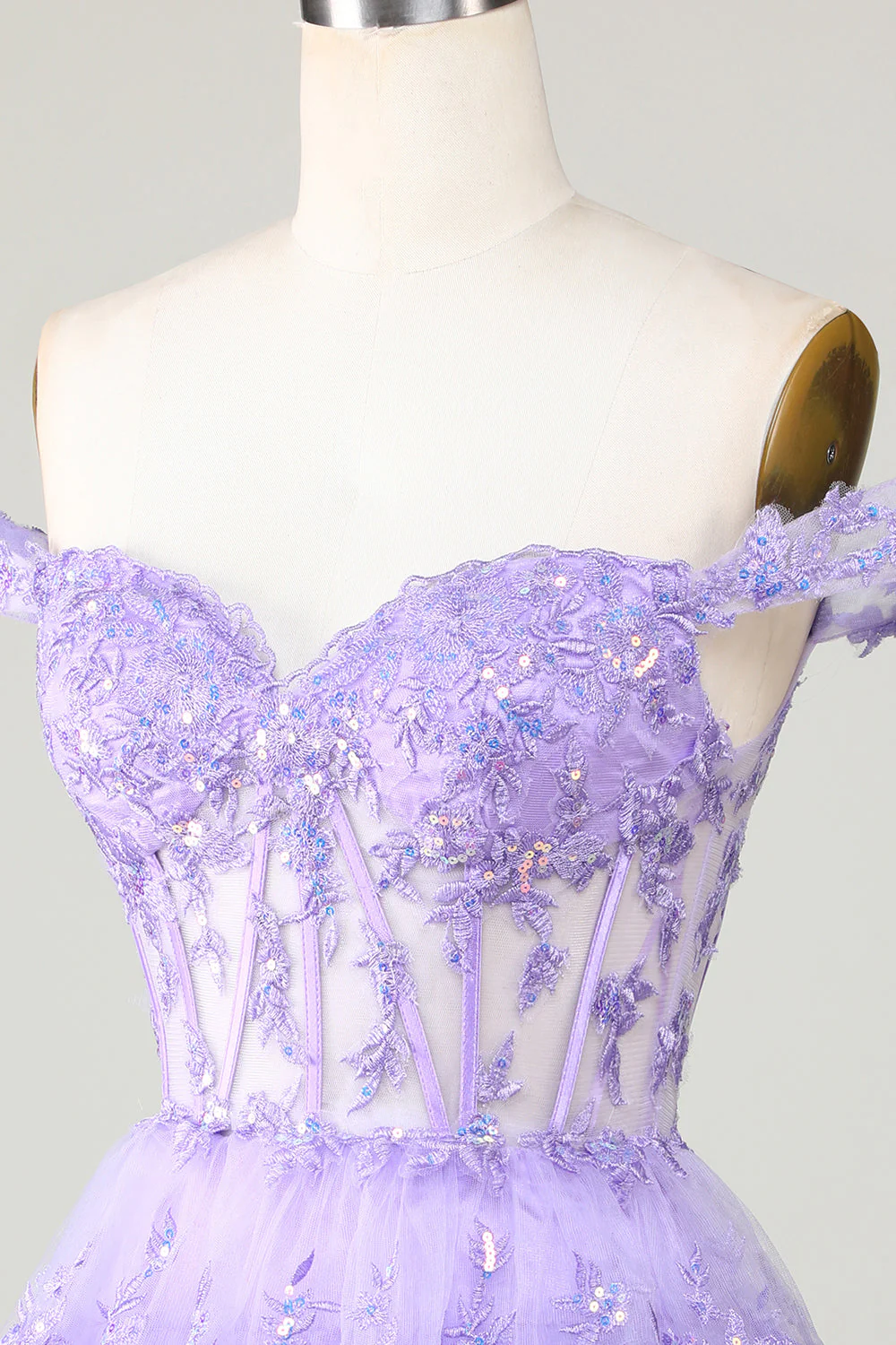 Princess A Line Purple Gorset Tiered Short Homecoming Dress z koronką - Image 5