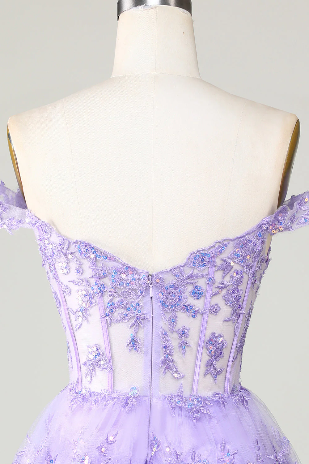 Princess A Line Purple Gorset Tiered Short Homecoming Dress z koronką - Image 6
