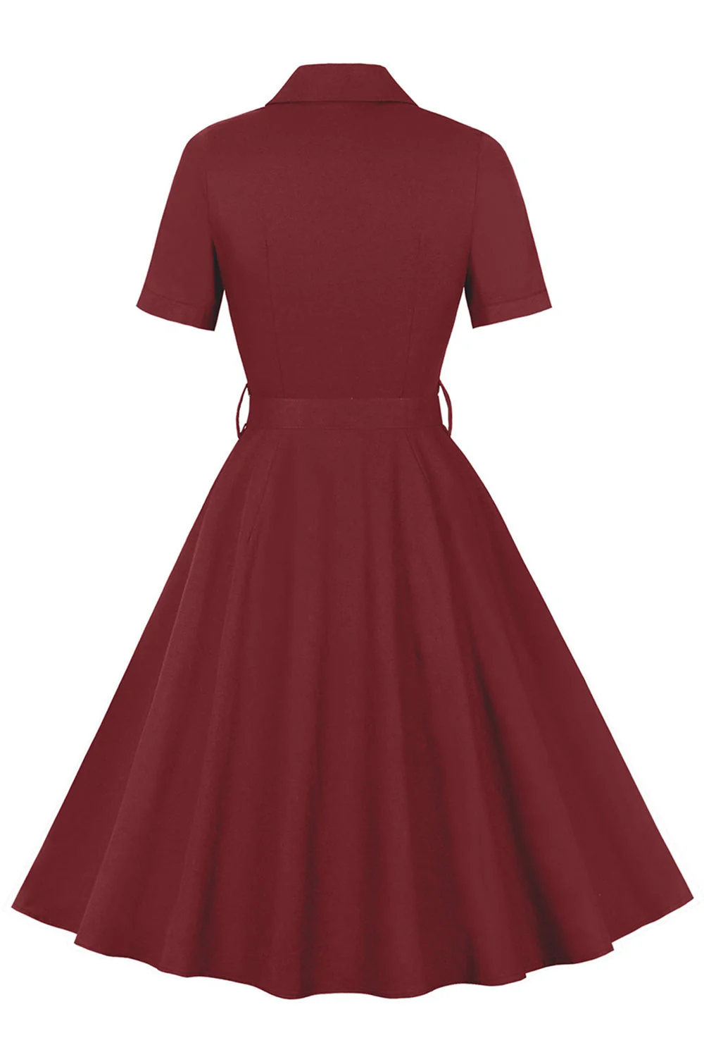 Prosta bordowa sukienka z klapami w stylu vintage z lat 1950. - Image 2