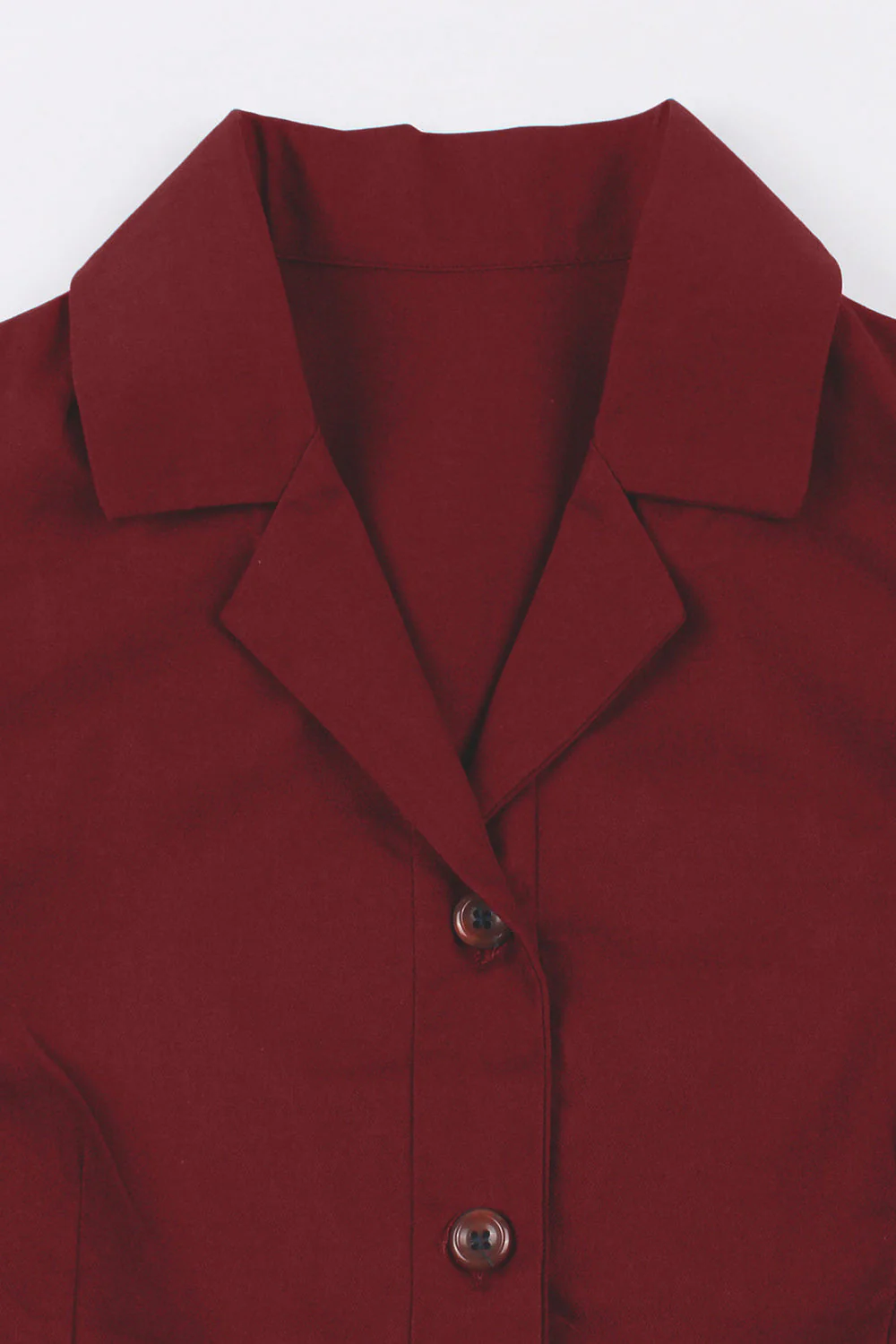 Prosta bordowa sukienka z klapami w stylu vintage z lat 1950. - Image 3