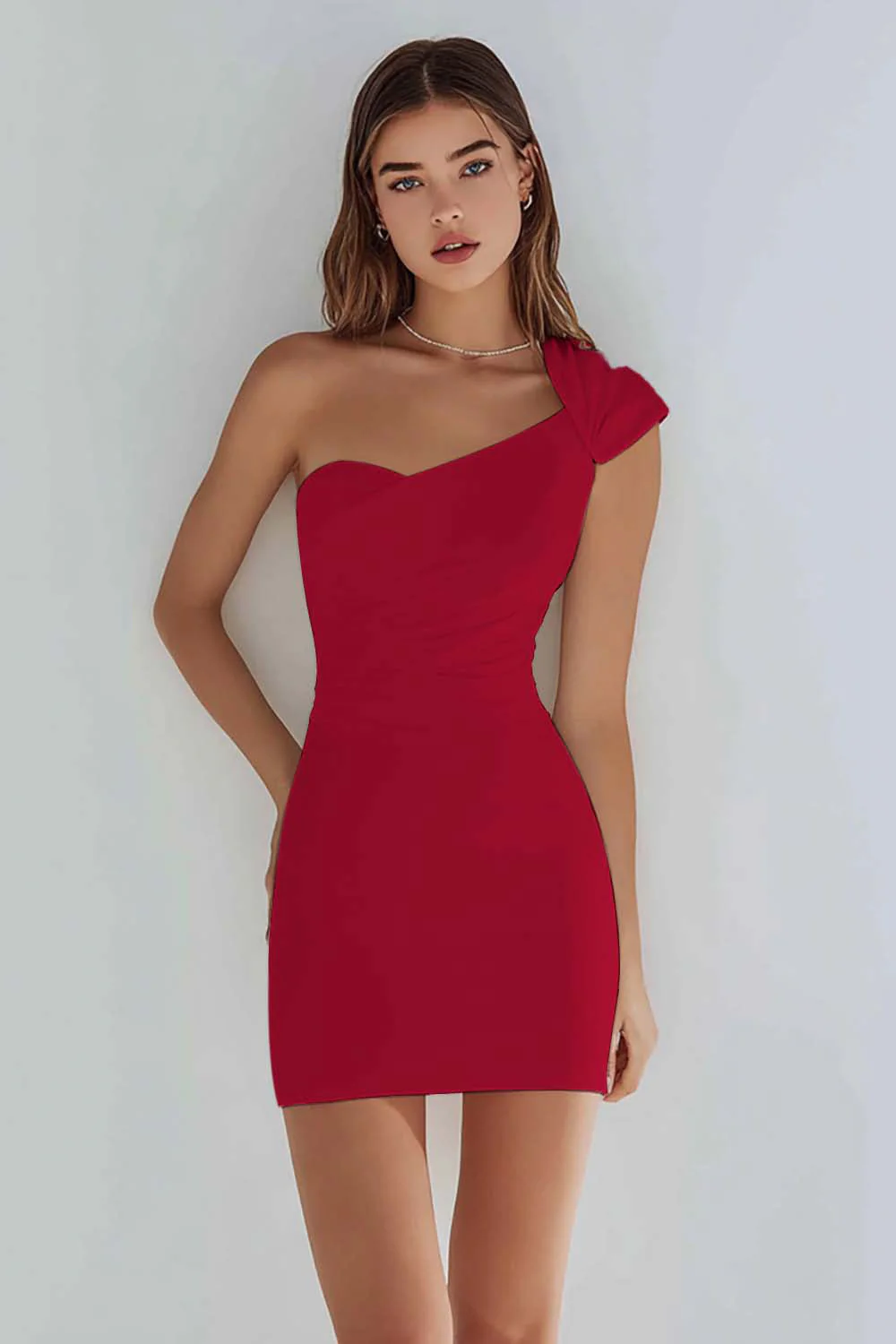 Prosta mała biała sukienka bodycon na jedno ramię - Image 8