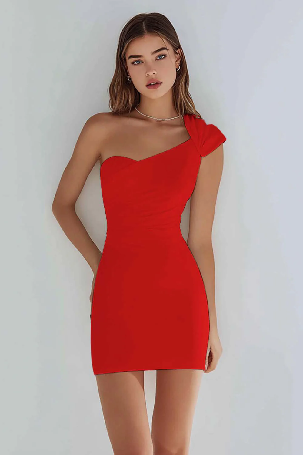 Prosta mała biała sukienka bodycon na jedno ramię - Image 9