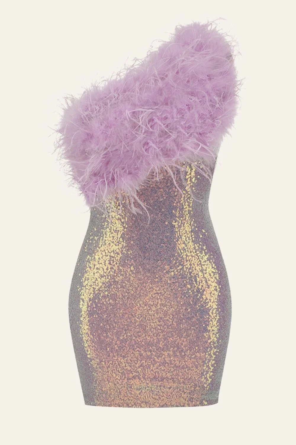 Purple Bodycon One-Shoulder Sequin Patchwork Homecoming Sukienka z piórkiem - Image 5