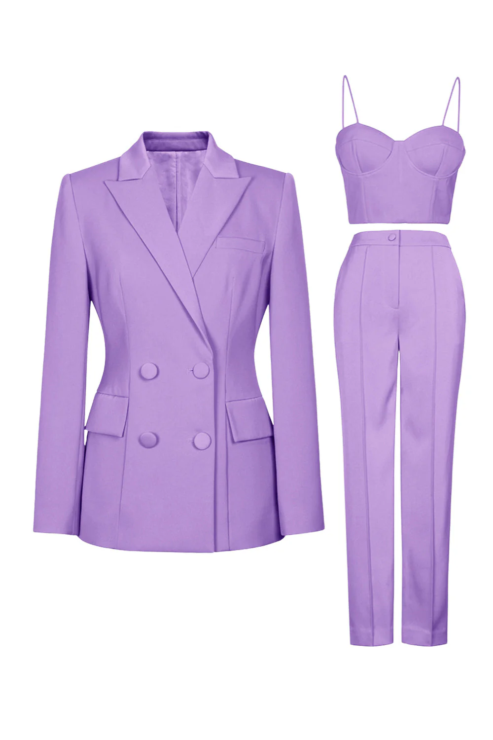 Purple Peak Lapel 3-częściowe dwurzędowe damskie garnitury na studniówkę - Image 3
