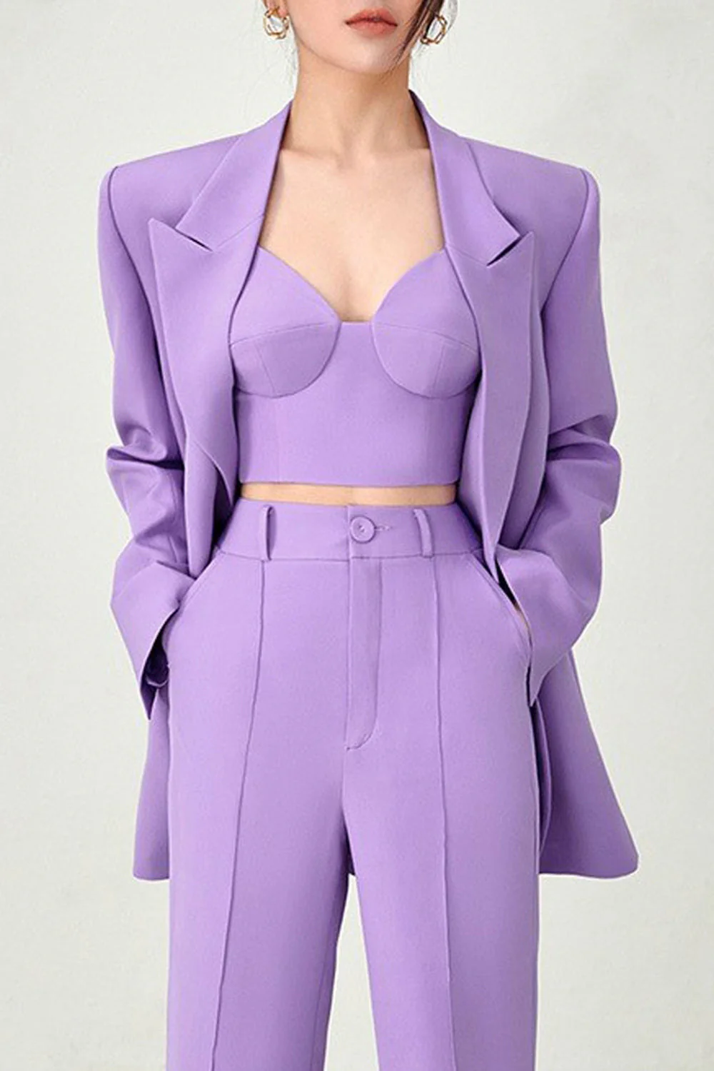 Purple Peak Lapel 3-częściowe dwurzędowe damskie garnitury na studniówkę - Image 4