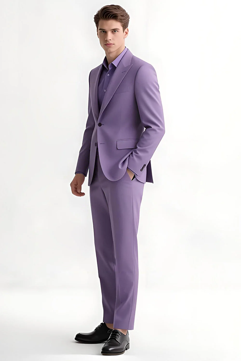Purple Peak Lapel Slim Fit 2-częściowe męskie garnitury - Image 3