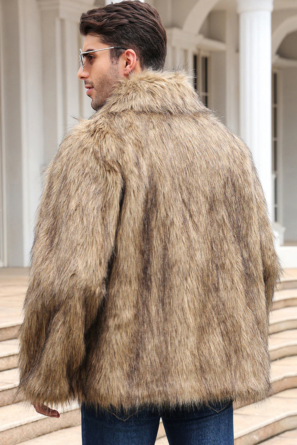 puszysty zimowy płaszcz męski ze sztucznego futra - Image 7