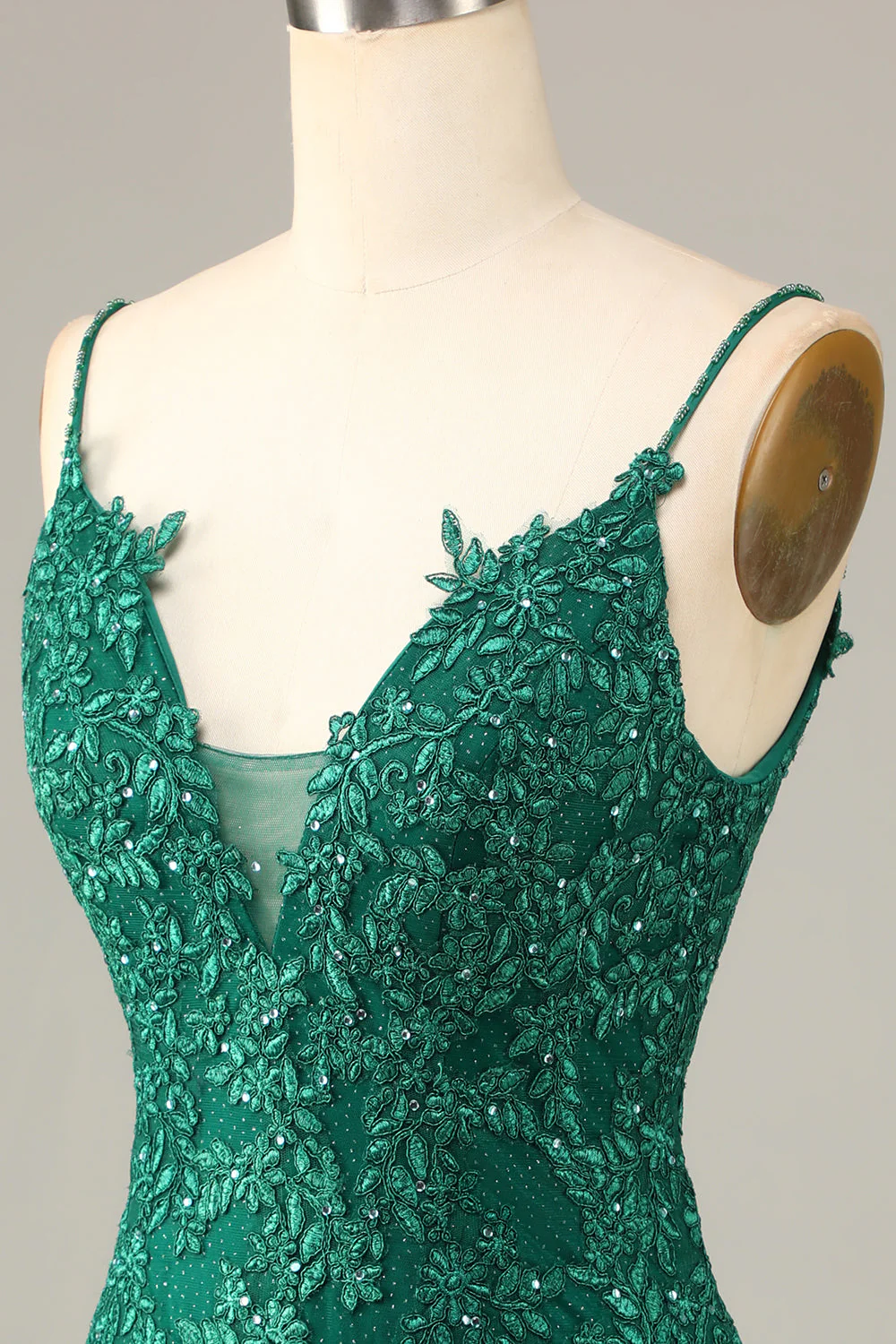 Ramiączka spaghetti w pochwie Ciemnozielona krótka sukienka Homecoming z aplikacjami - Image 6