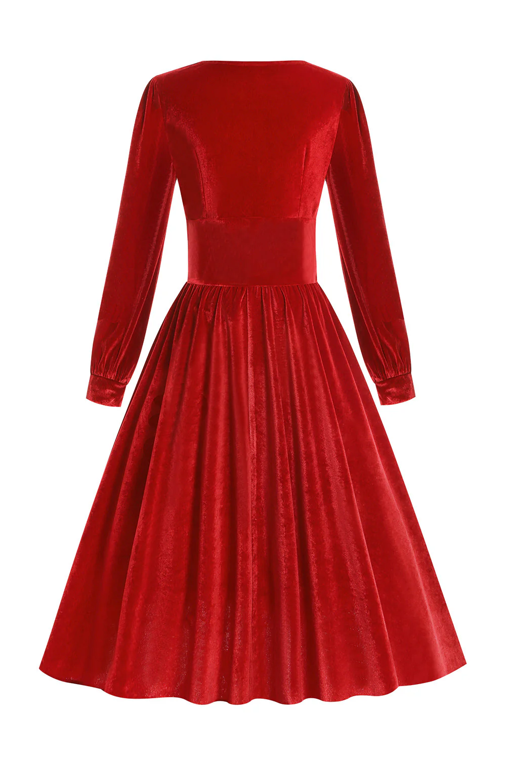 Red Velvet Midi A-line Vintage Sukienka - Image 2