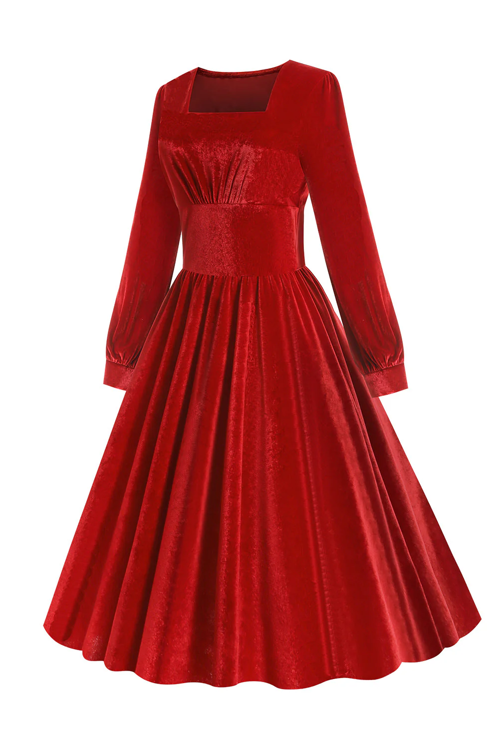 Red Velvet Midi A-line Vintage Sukienka - Image 3