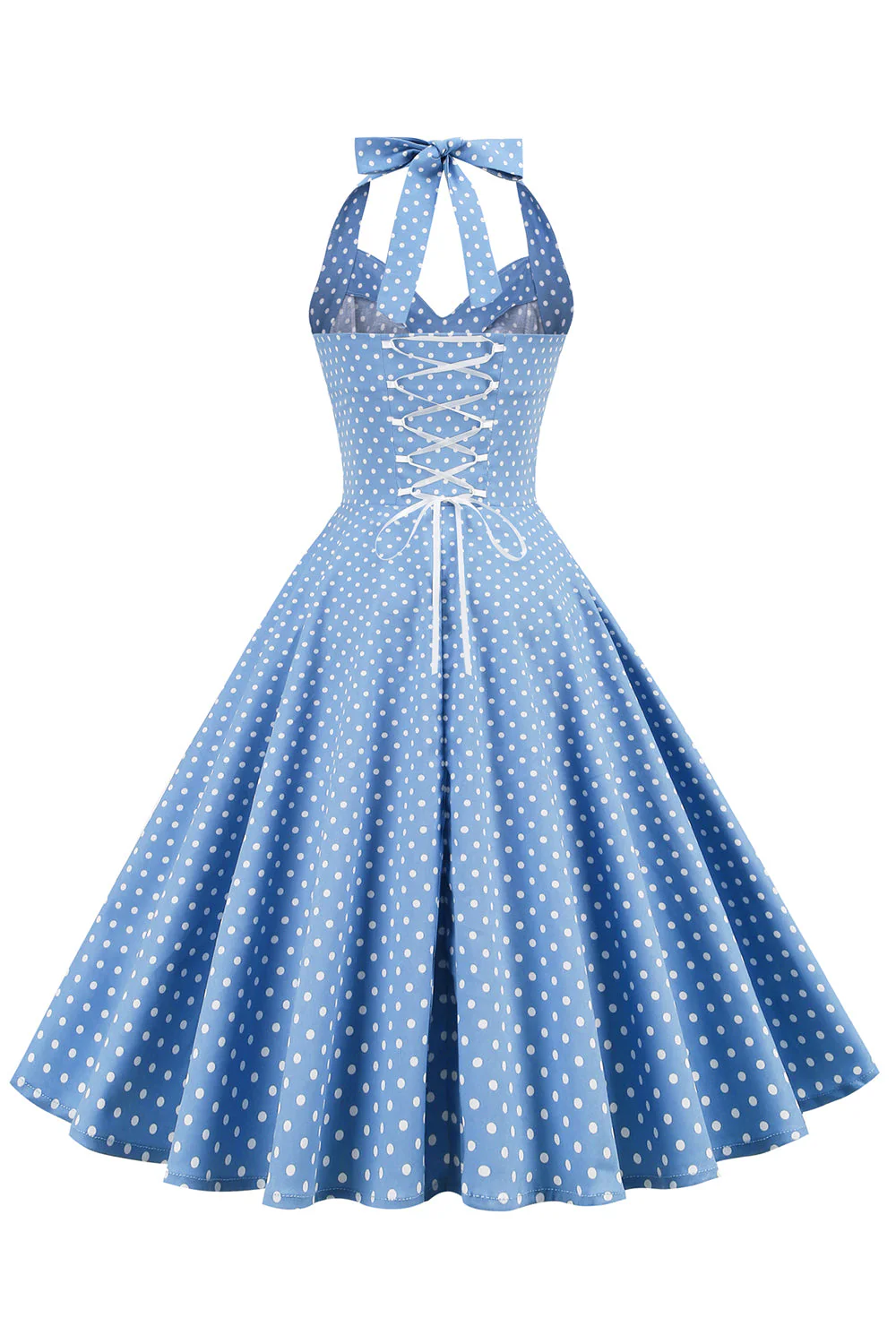 Retro Polka Dots Halter Open Back Sukienka - Image 2