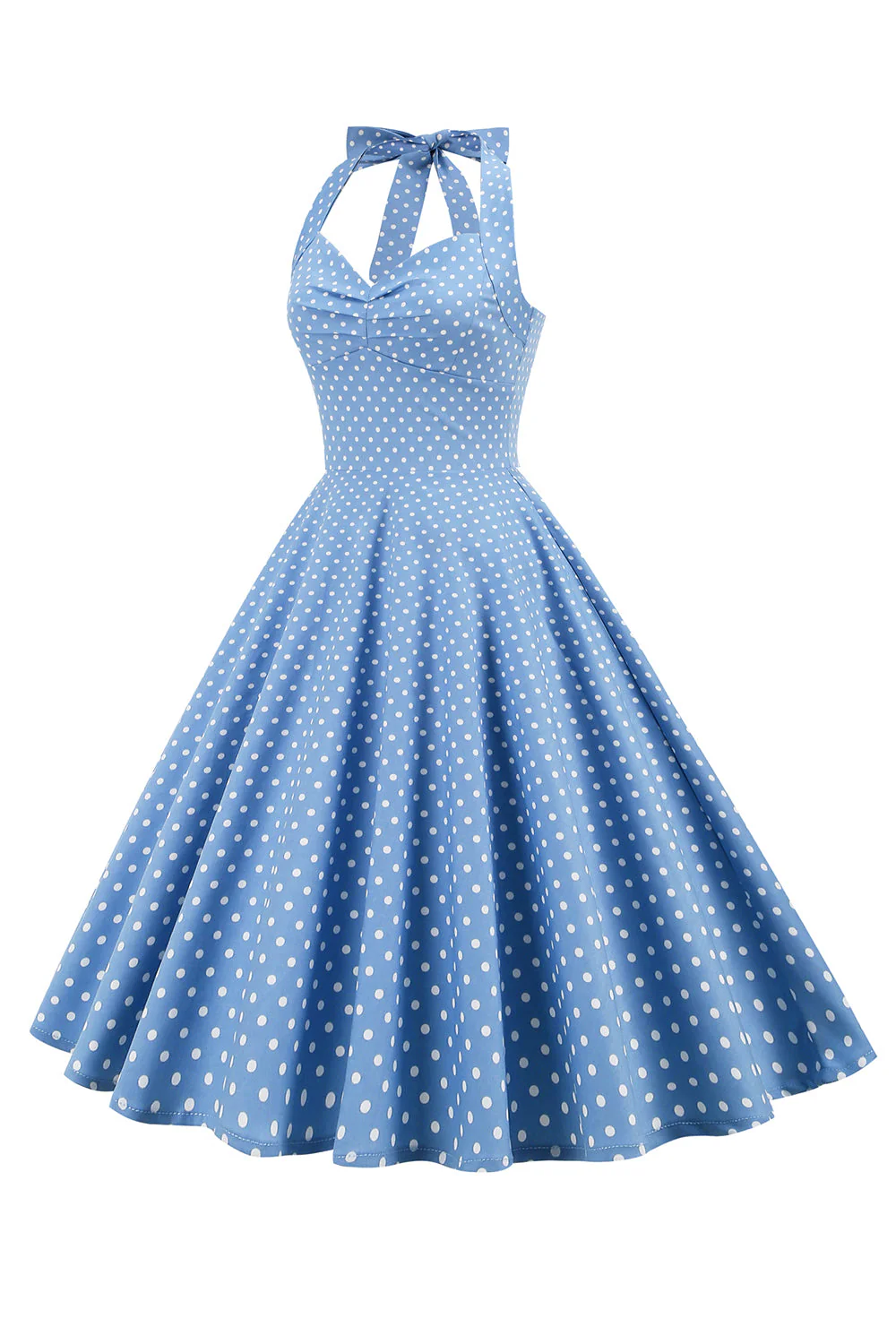 Retro Polka Dots Halter Open Back Sukienka - Image 3
