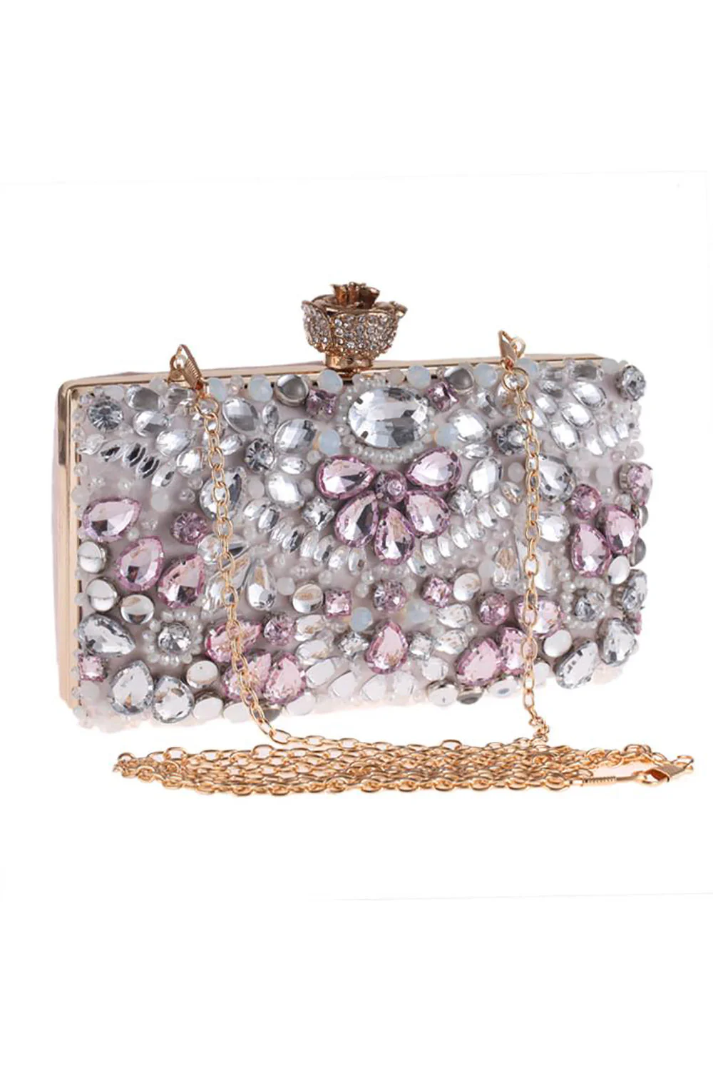 Rhinestone Light Pink Sparkly Evening Clutch Torba - Image 2