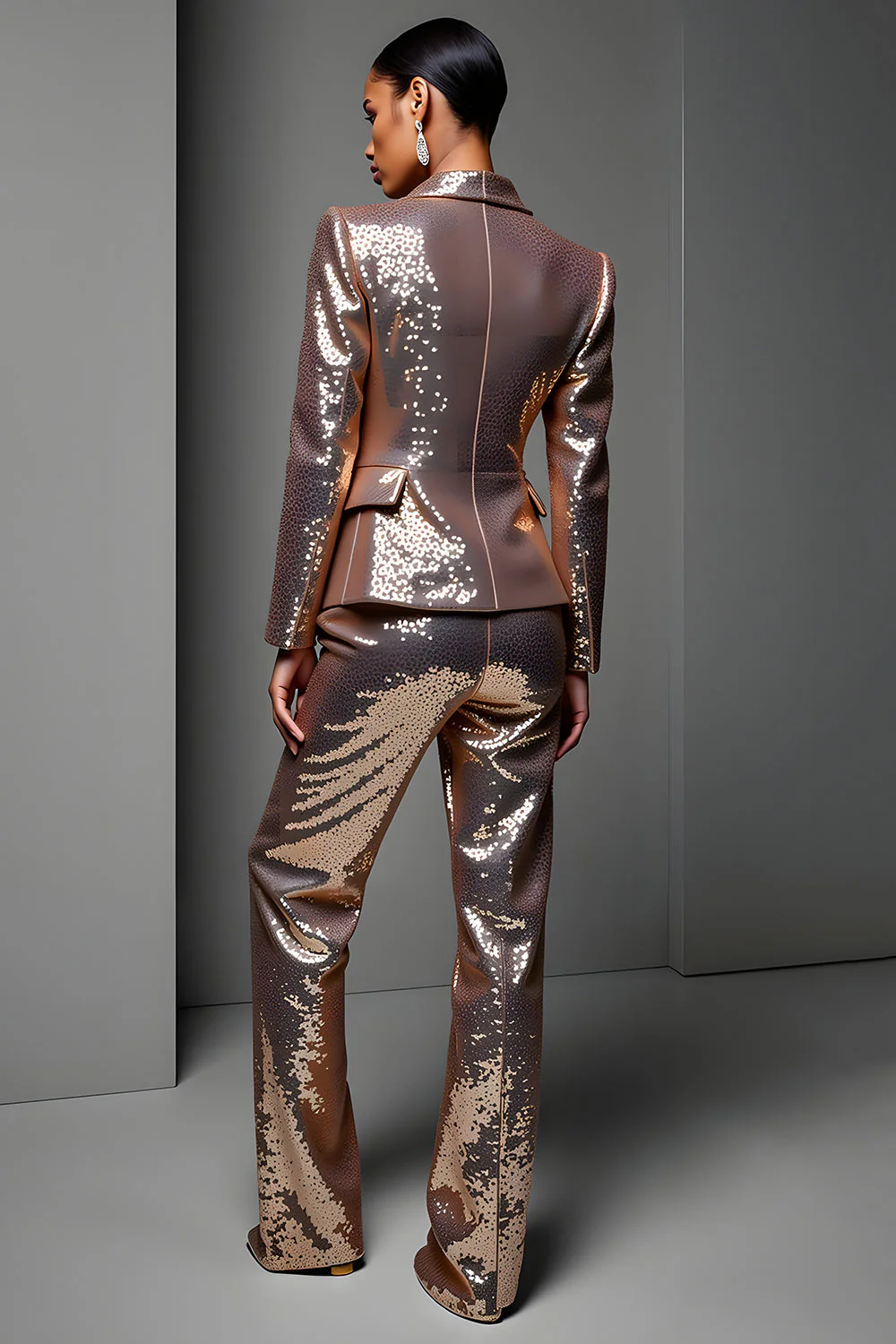 Rose Golden Peak Lapel 2-częściowe damskie garnitury z rękawem - Image 2