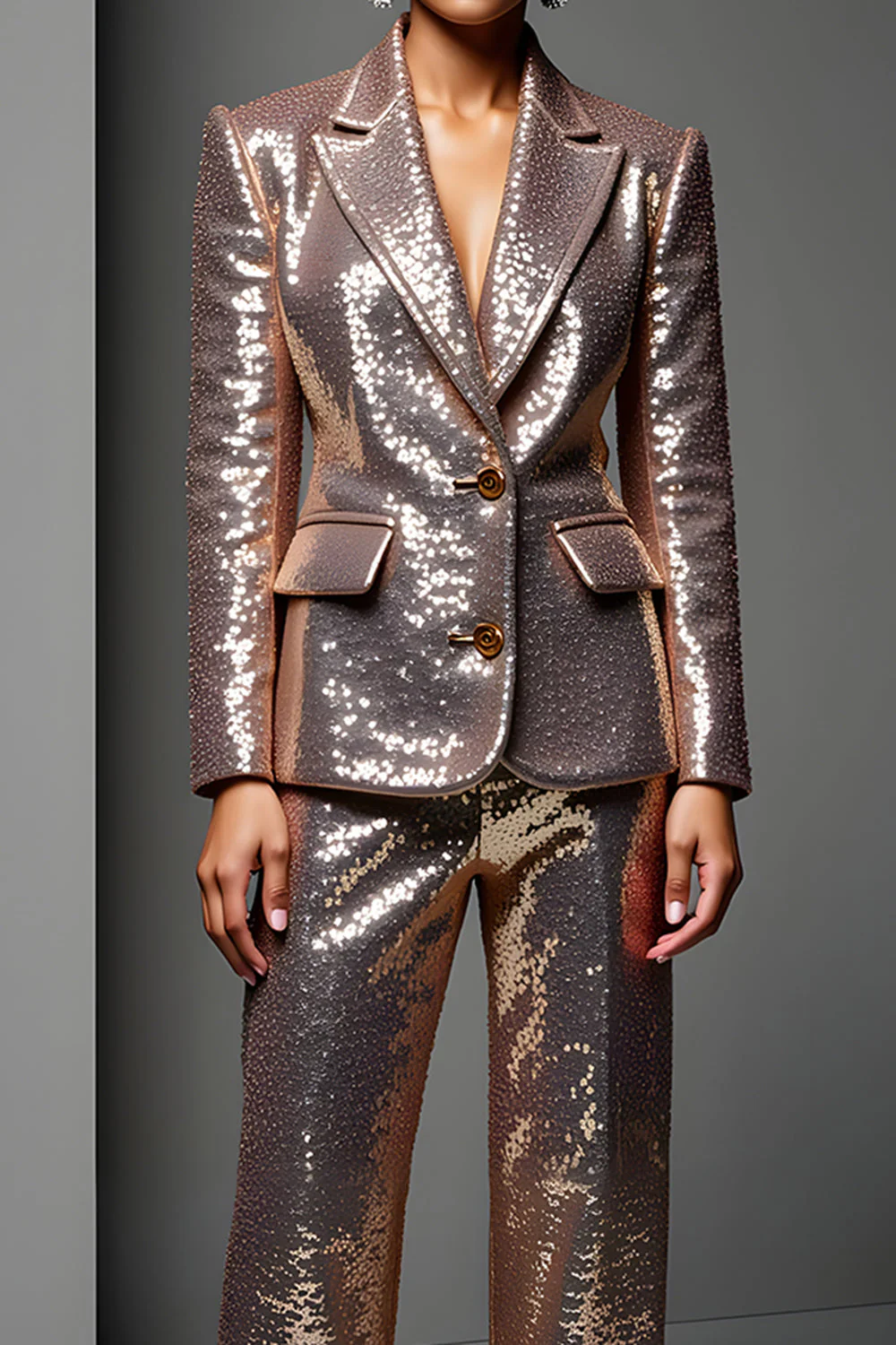 Rose Golden Peak Lapel 2-częściowe damskie garnitury z rękawem - Image 3