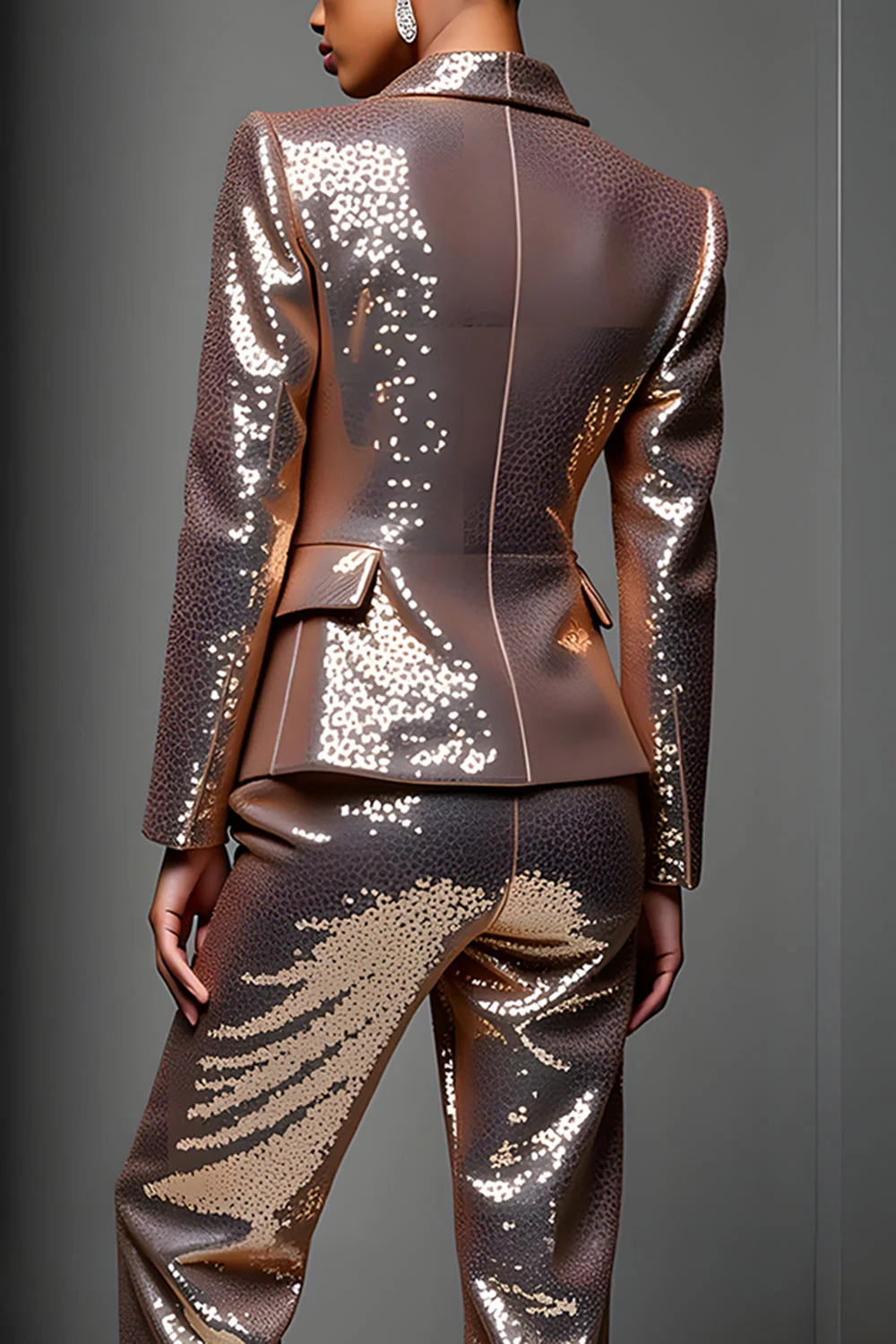 Rose Golden Peak Lapel 2-częściowe damskie garnitury z rękawem - Image 4
