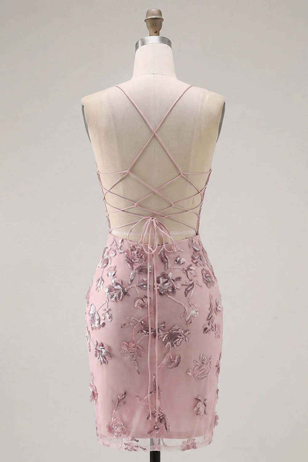 Róż Bodycon Neck Hatter Neck, surowy gorset, cekiny i sukienka Homecoming - Image 2
