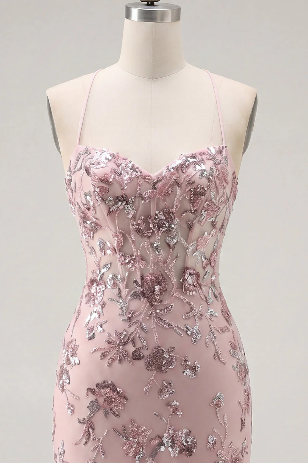 Róż Bodycon Neck Hatter Neck, surowy gorset, cekiny i sukienka Homecoming - Image 7