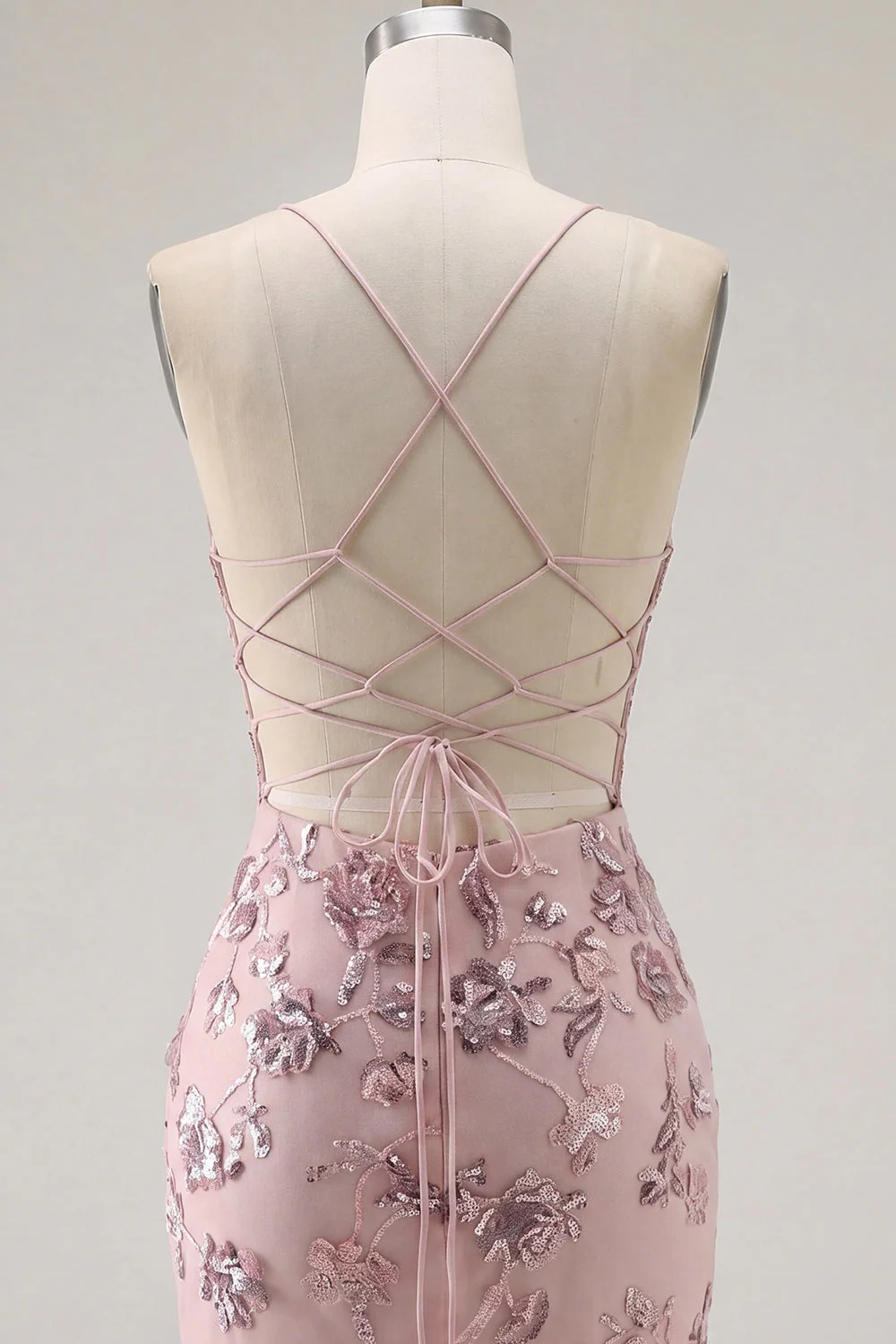 Róż Bodycon Neck Hatter Neck, surowy gorset, cekiny i sukienka Homecoming - Image 8