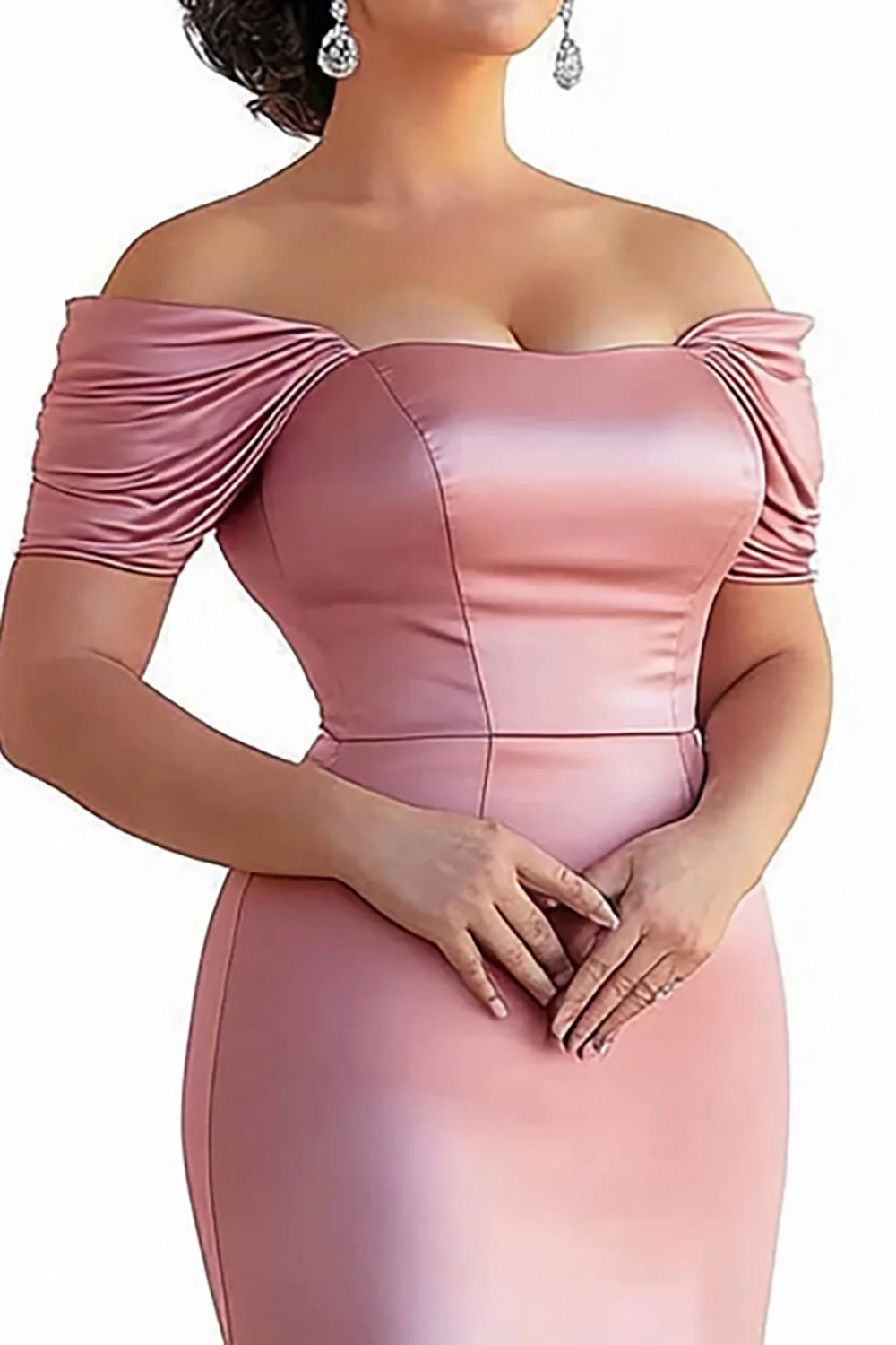 Różowa Plus Size Satynowe Syrenka Długa Sukienki Na Wesele - Image 2