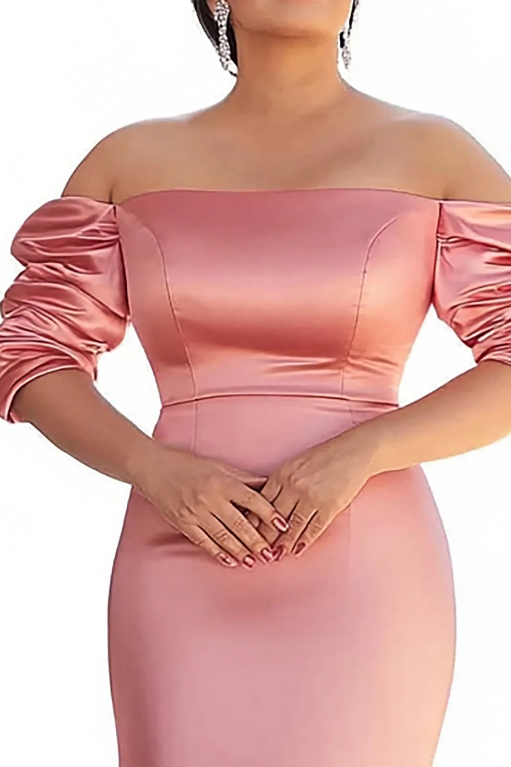 Różowa Plus Size Satynowe Syrenka Długa Sukienki Na Wesele - Image 2