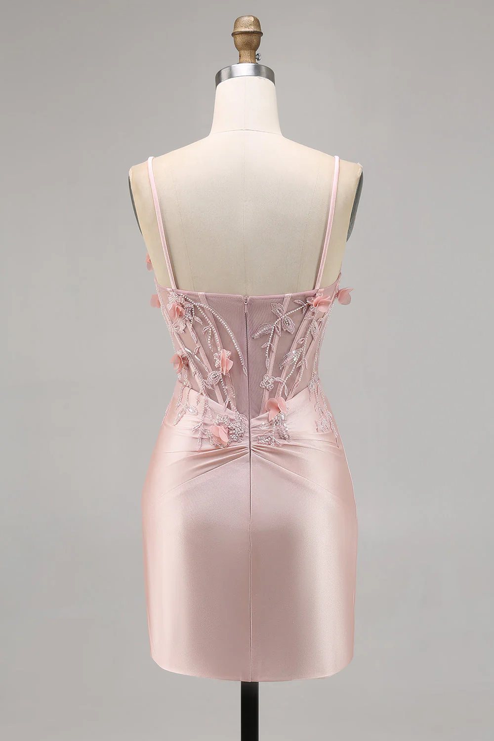 Różowa satynowa gorsetowa sukienka bodycon z aplikacjami - Image 2