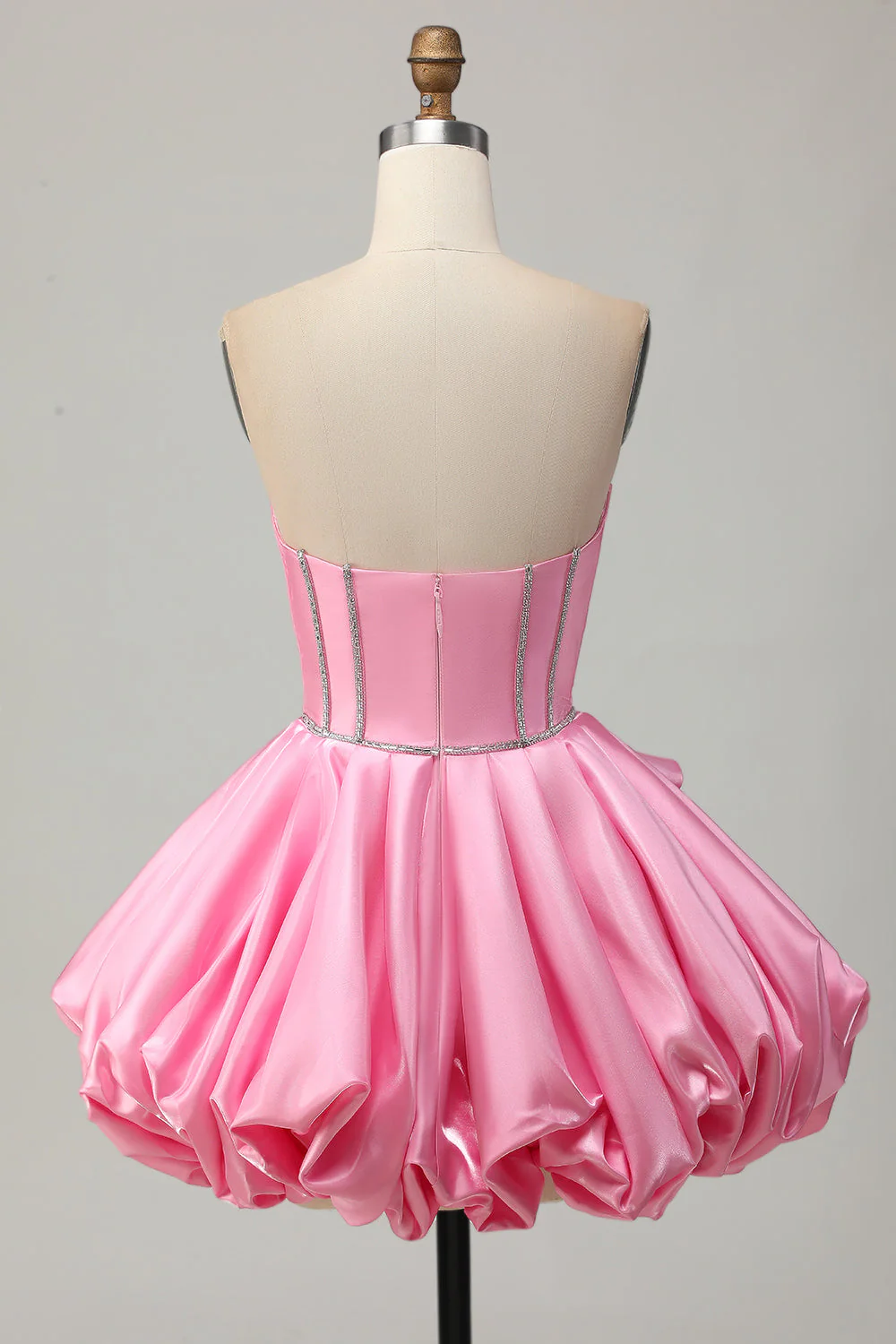 Różowa sukienka Bodycon Sweetheart Satin Gorset Homecoming z cyrkoniami - Image 2