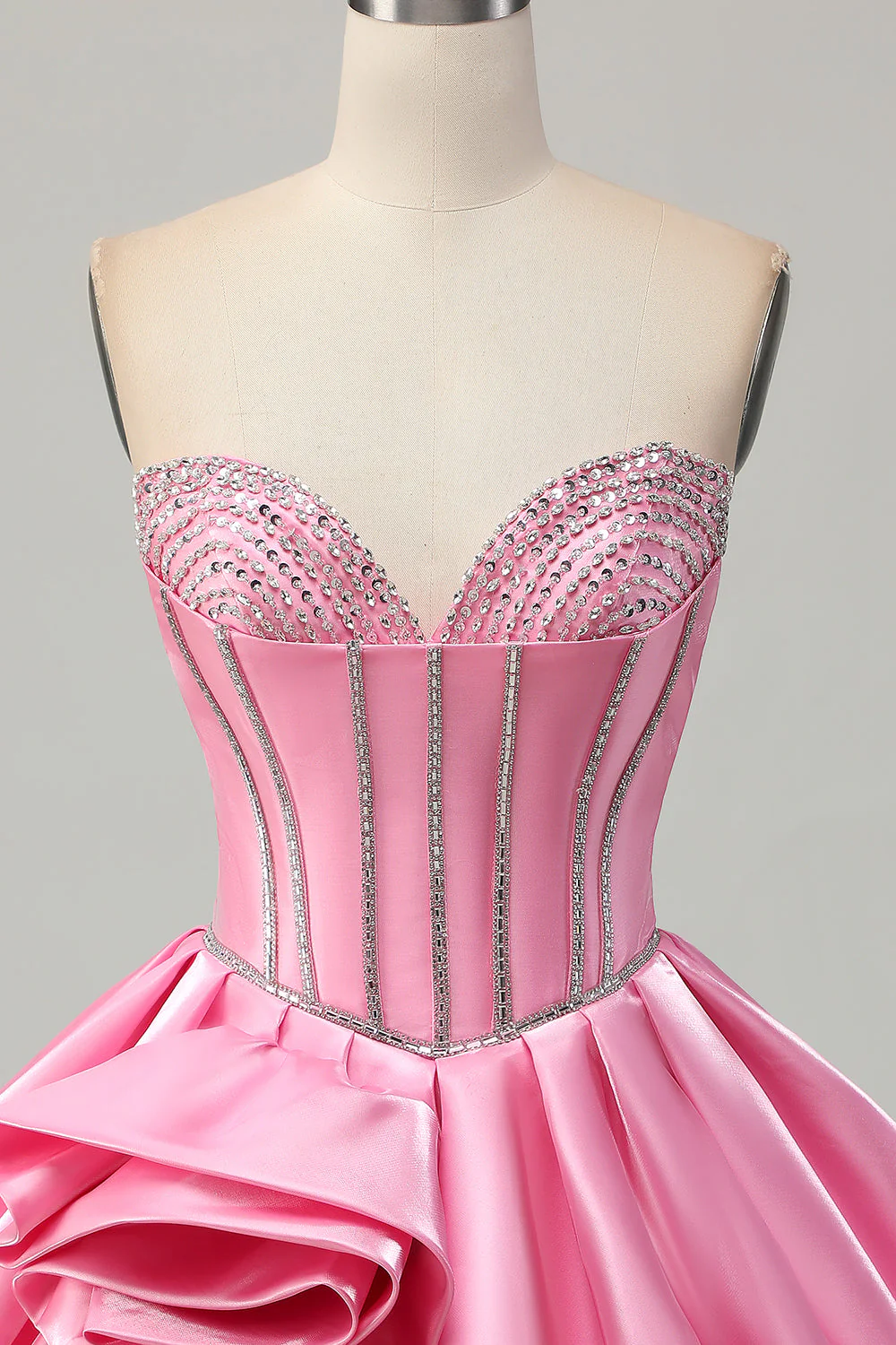 Różowa sukienka Bodycon Sweetheart Satin Gorset Homecoming z cyrkoniami - Image 4