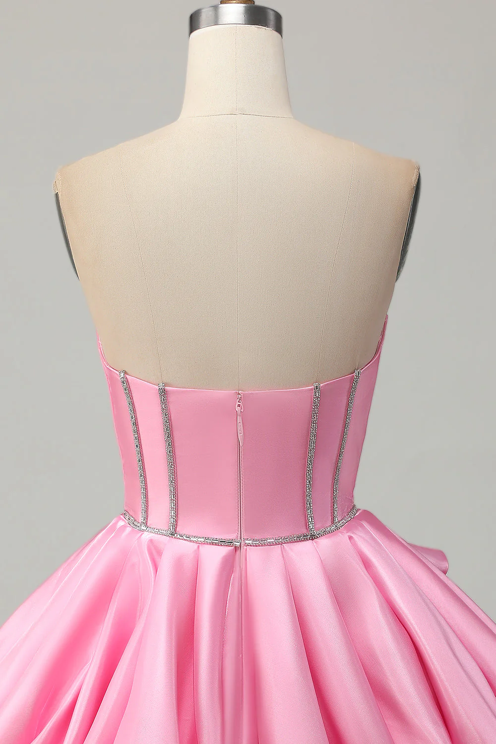 Różowa sukienka Bodycon Sweetheart Satin Gorset Homecoming z cyrkoniami - Image 5