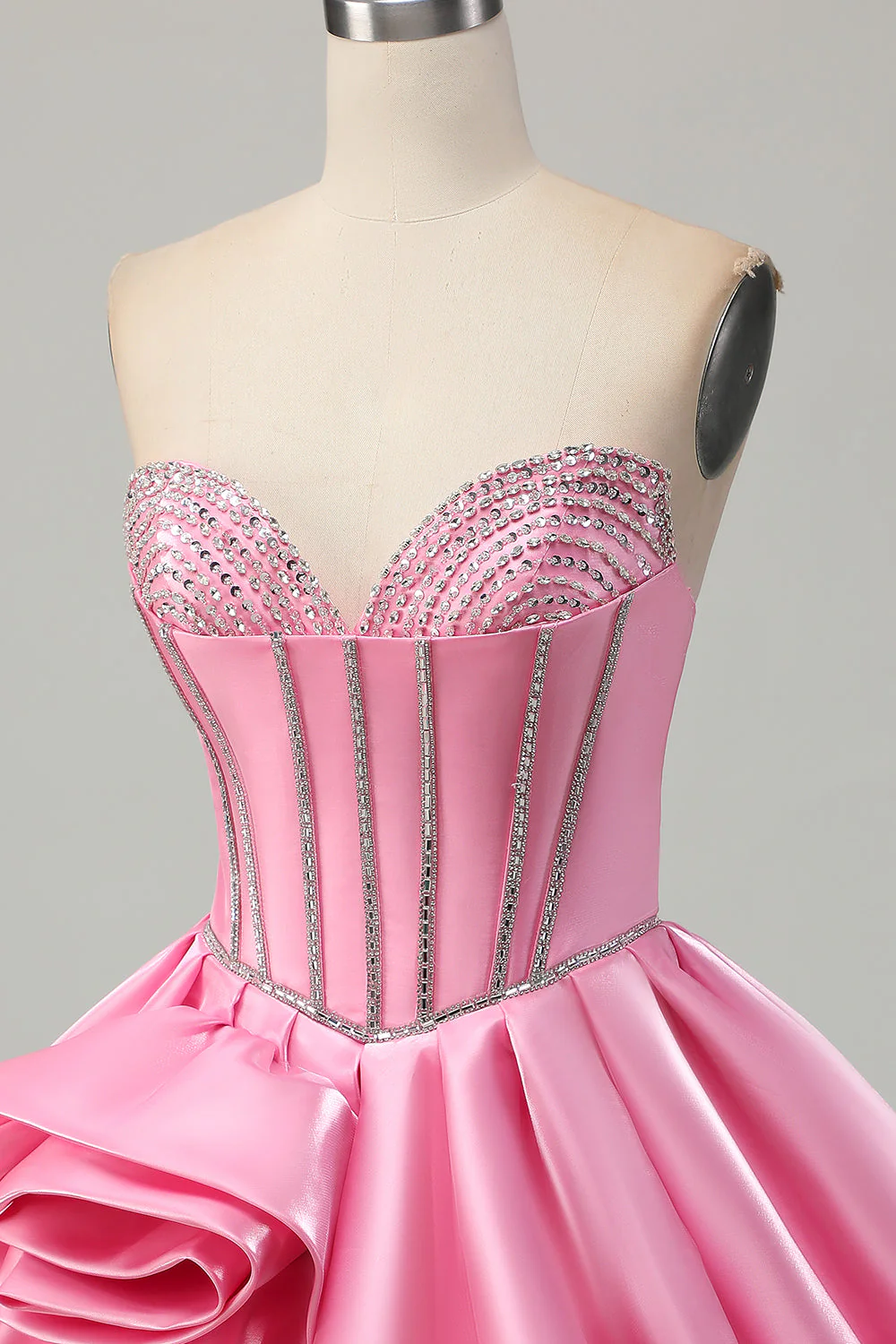 Różowa sukienka Bodycon Sweetheart Satin Gorset Homecoming z cyrkoniami - Image 6